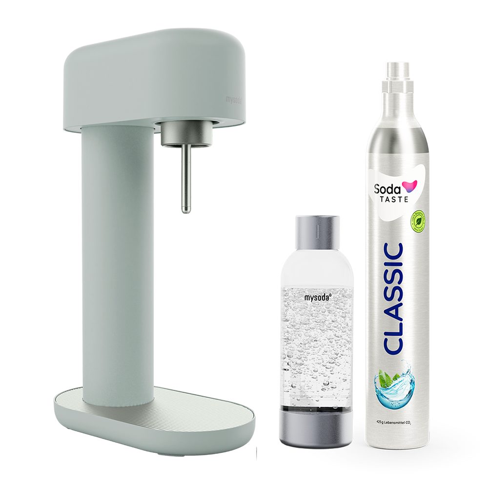 mySoda Wassersprudler Mysoda Ruby 2.0 Wassersprudler Basispaket, Mattes Alu-Design, inkl. CO2 & Flasche, stromloser Betrieb