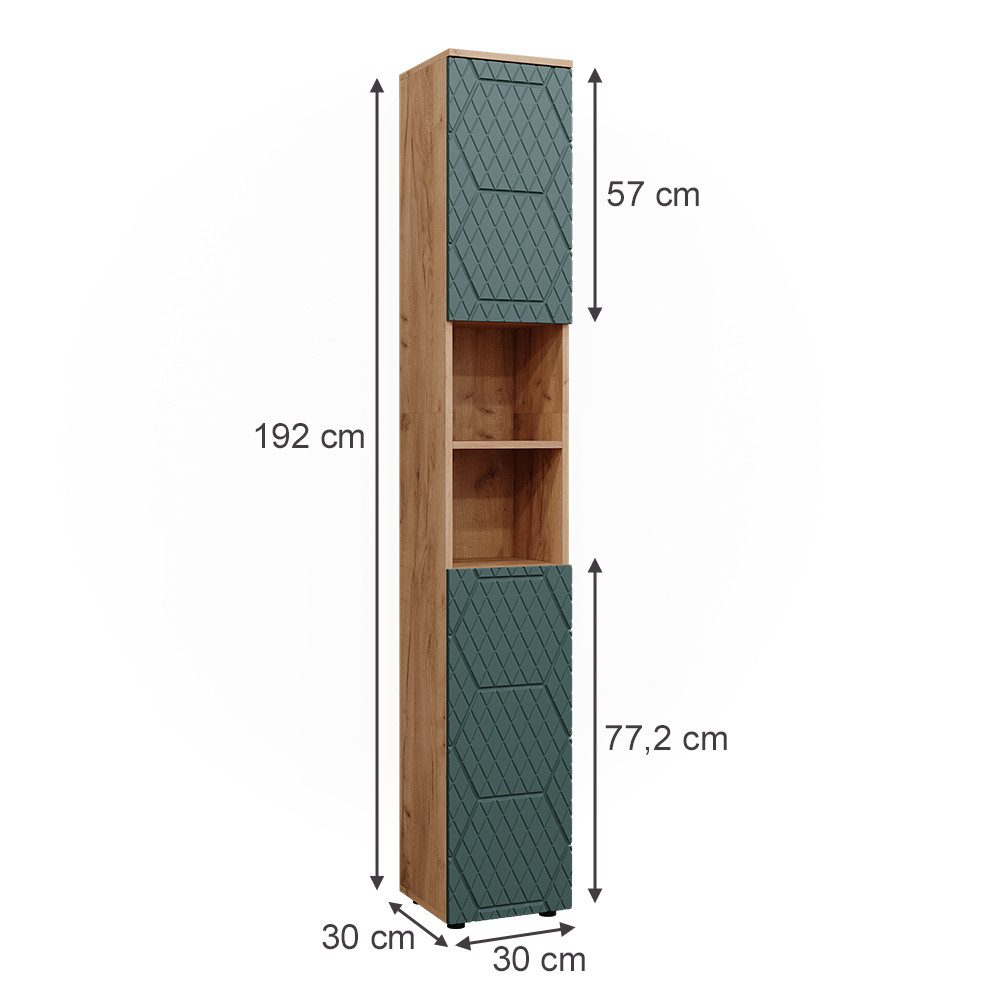 Vicco Hochschrank Irma, Goldkraft Eiche/Grün, 30 x 192 cm (1-St)