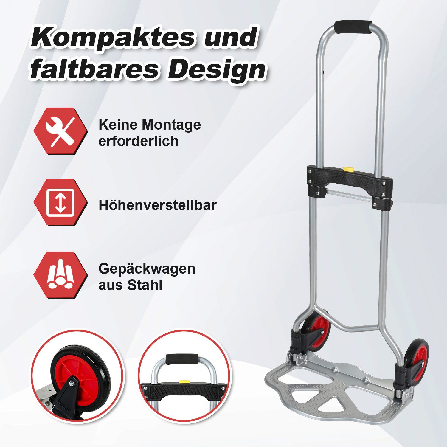 Clanmacy Sackkarre Sackkarre klappbar 60kg Treppensackkarre Stahl Silber – Bild 3 von 5