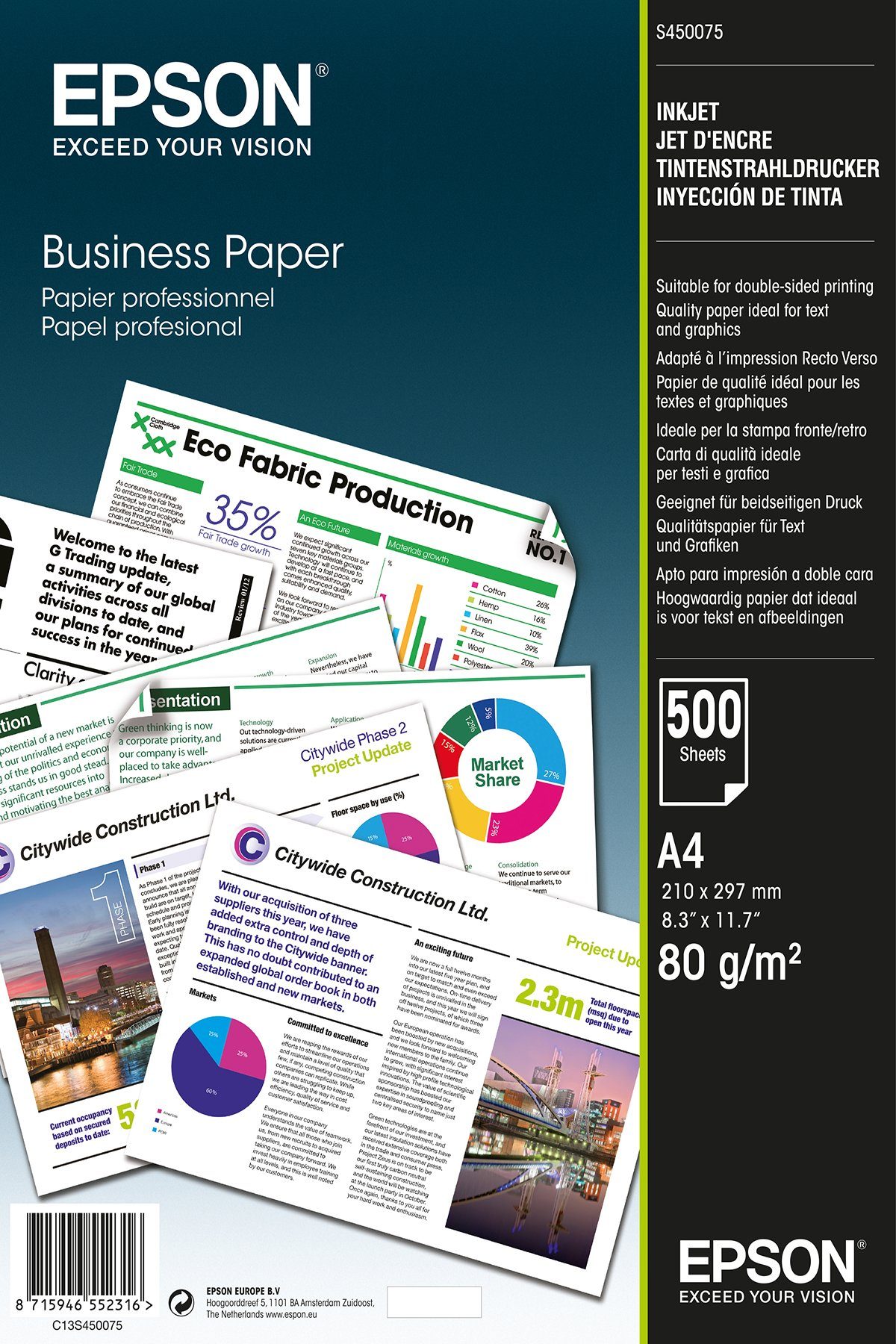 EPSON Business DIN 500 A4 Druckerpapier Blatt g/qm Epson 80 Papier Inkjetpapier