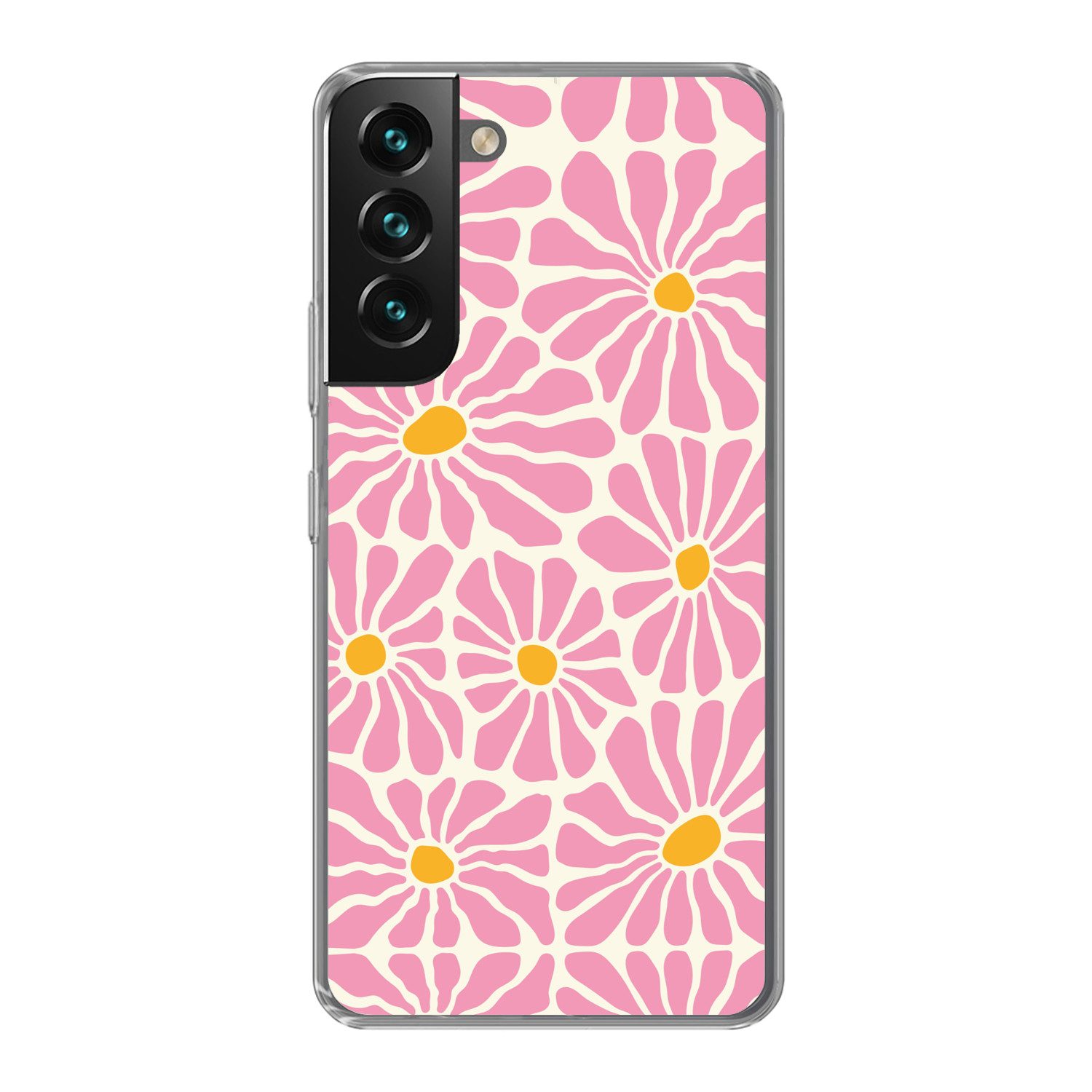 MuchoWow Handyhülle für Samsung Galaxy S22 Plus Blumen - Muster - Rosa - Beige - Orange, Phone Case, Silikon, Schutzhülle Dünn