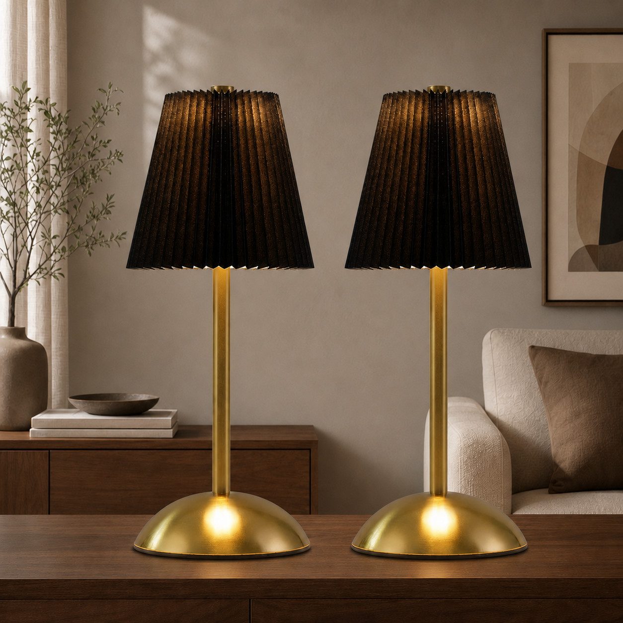 Nettlife LED Tischleuchte Nachttischleuchte 2er Stoff Schwarz/Grün/Weiß/Orange/Graublau, 3 Lichtfarben, Schlafzimmer Wohnzimmer Arbeitszimmer Büros Eingangsbereiche