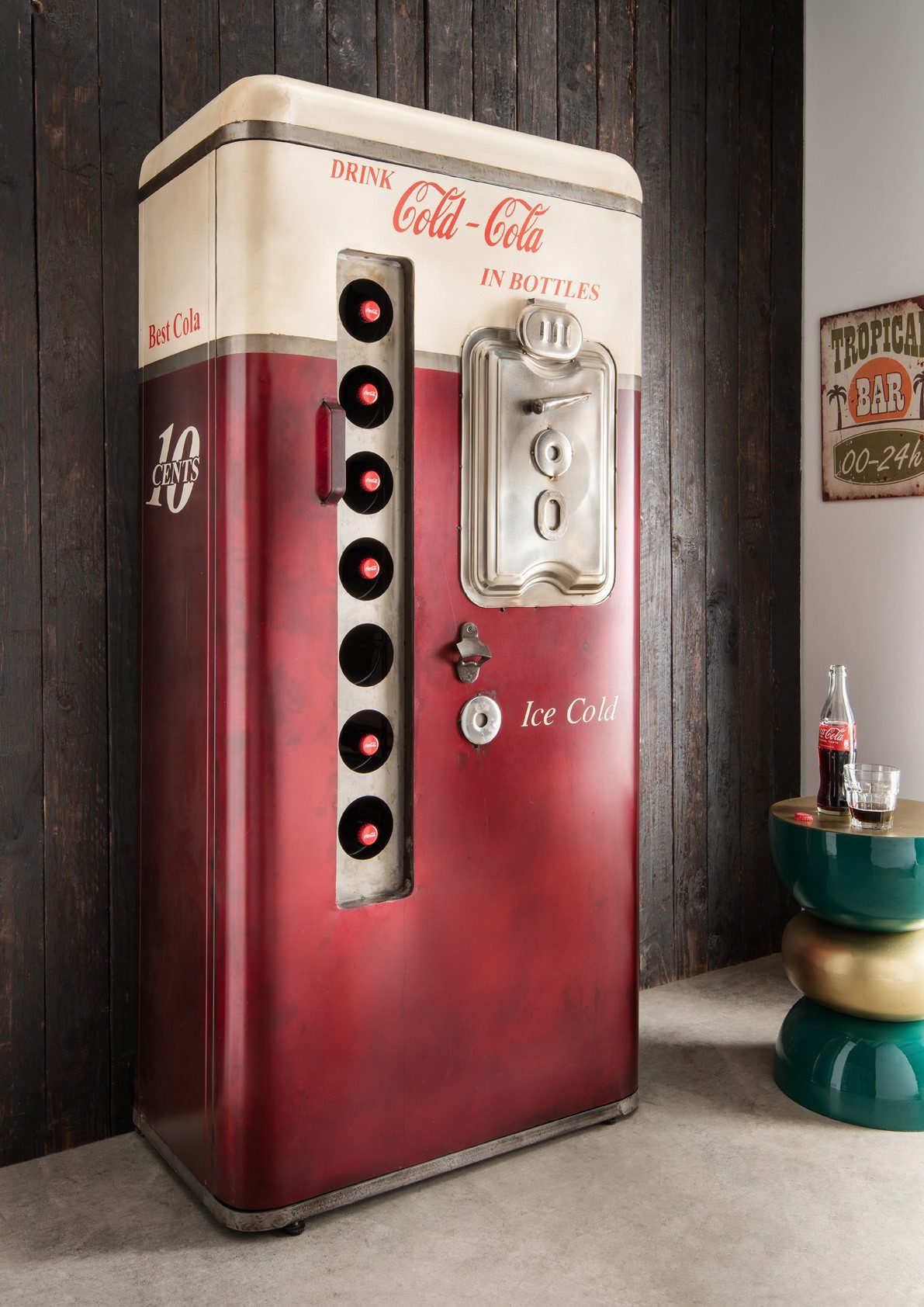 More2Home Barschrank Retro COLD-COLA, Metall vintage rot/weiss, BH: ca.73 x 152 cm
