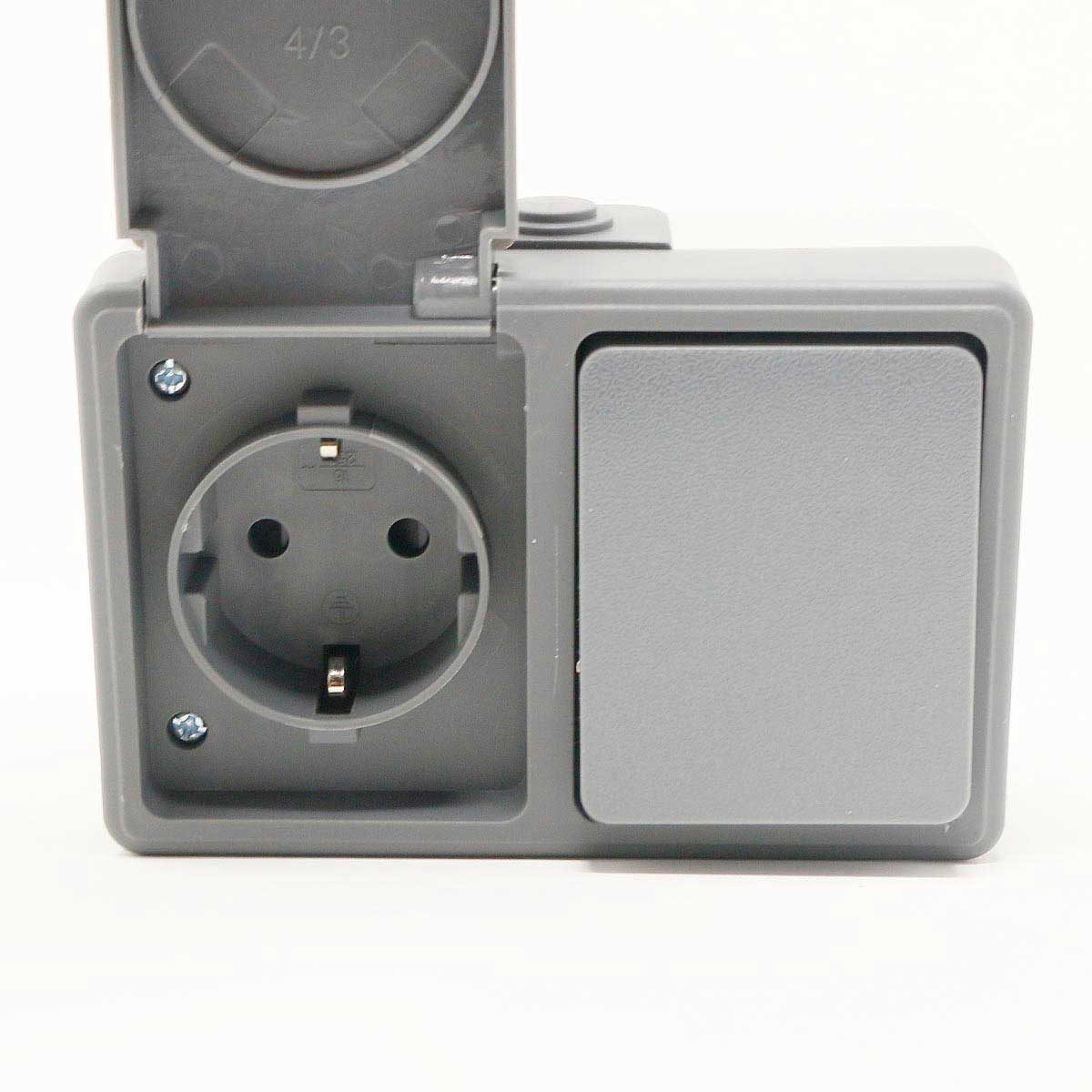 McPower Aufputz-Steckdose Feuchtraum Set "SECURE Waschraum", grau, IP44