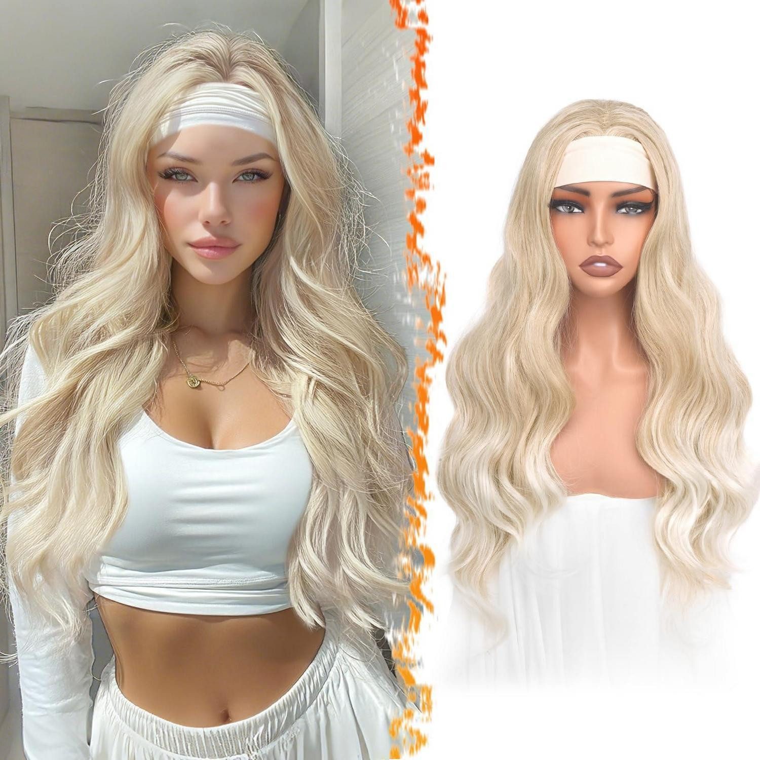 LuxusKollektion Kunsthaarperücke Perücke Stirnband gewellt synthetisch Frauen 66cm Blond
