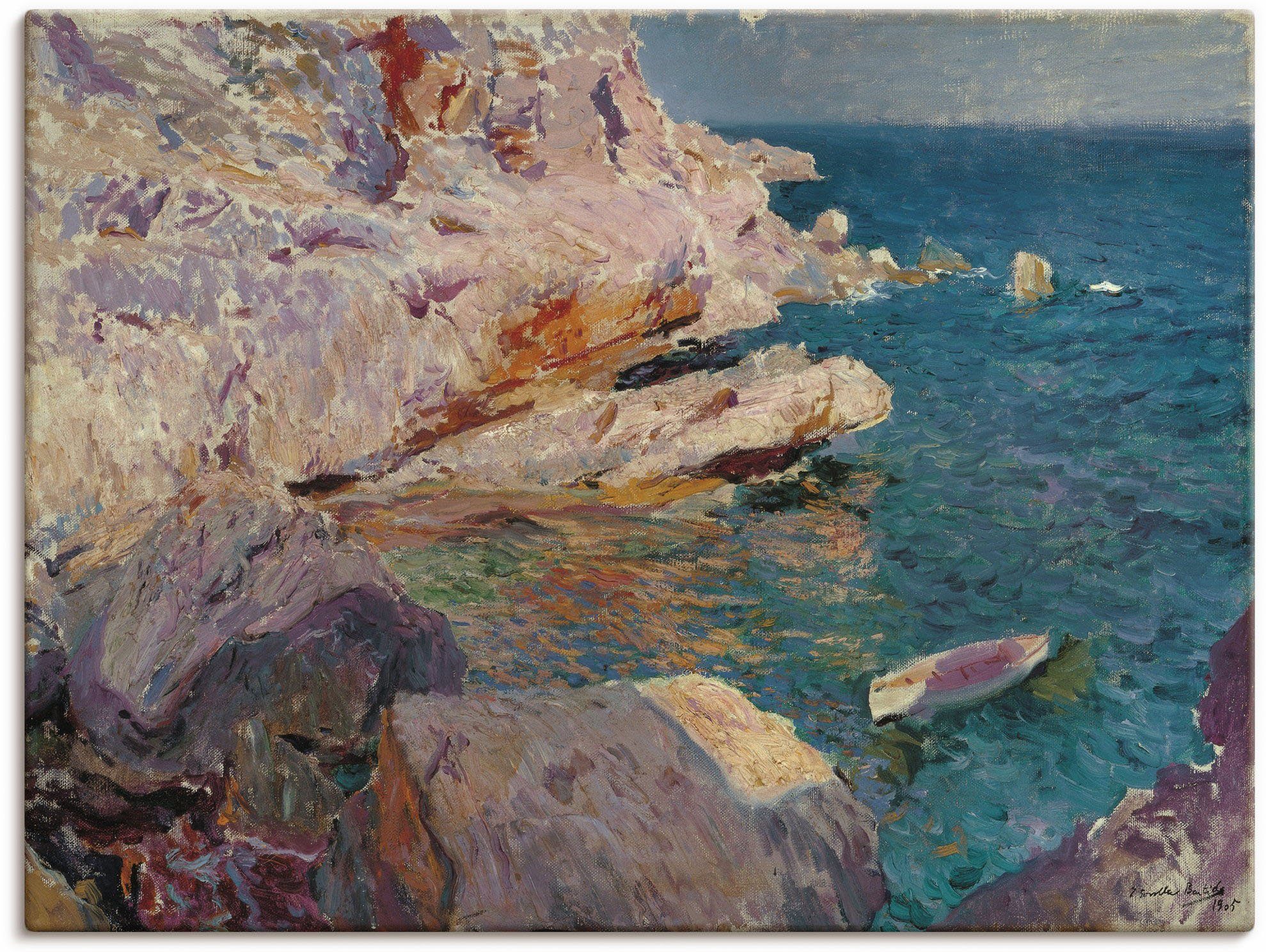 1905, Leinwandbild, (1 Wandbild in St), Größen Artland von Felsen Jávea als oder versch. mit Boot. Felsen Poster Alubild, weißem Wandaufkleber