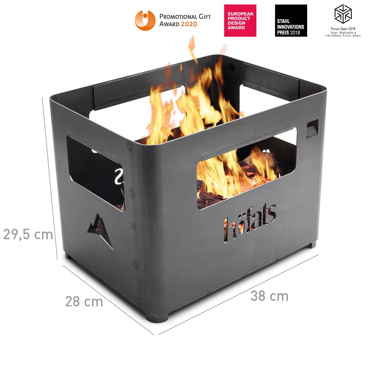 höfats Feuerkorb BEER BOX, (für Garten und Terrasse, Getränkekiste, Feuerkorb, Grill, Flaschenöffner und Hocker in einem), inkl. Karton-Inlay für 0,33 l Flaschen