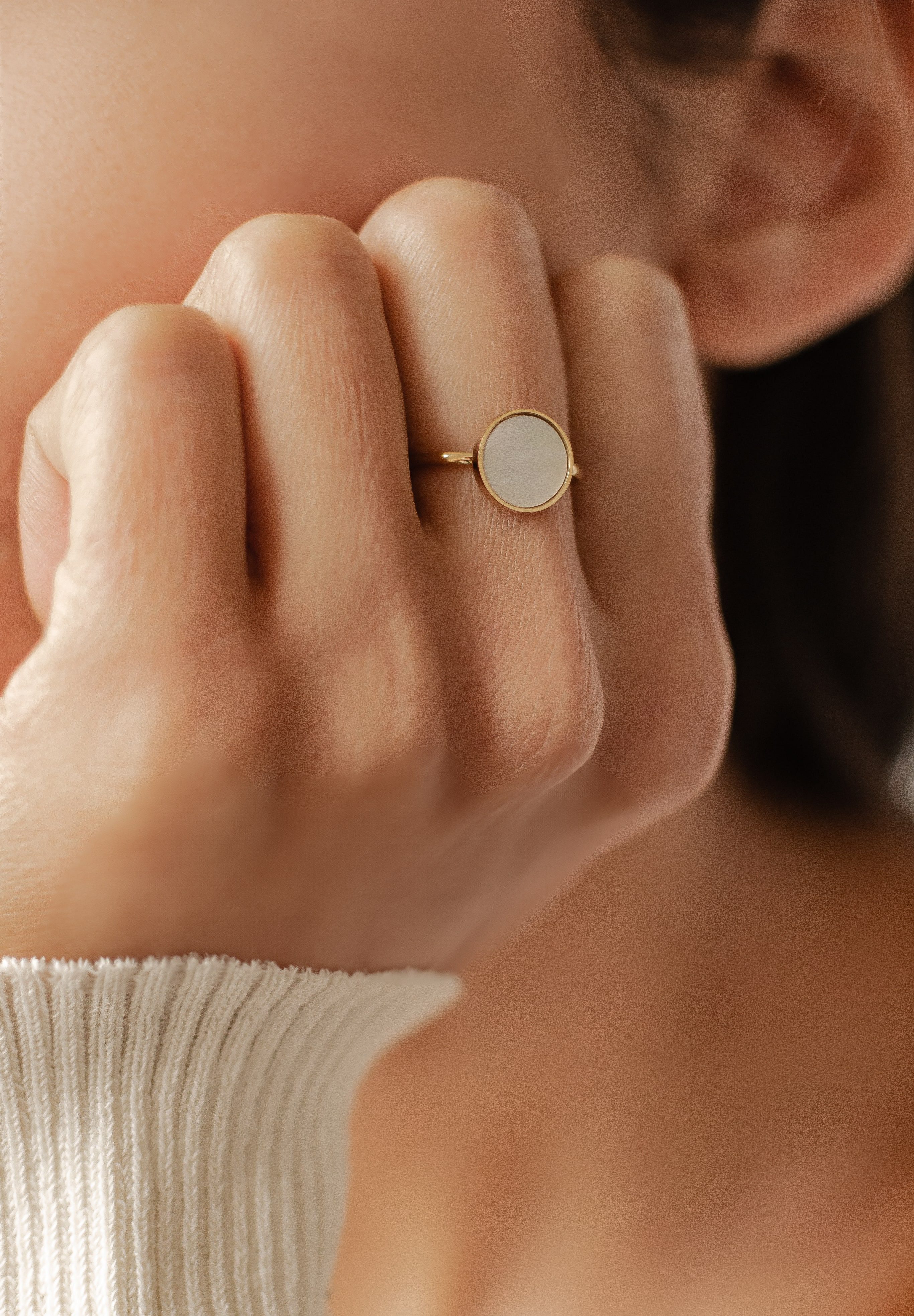 Hey Happiness Fingerring Kreis Muschel 18K Gold Roségold, Edelstahl Damen R günstig online kaufen