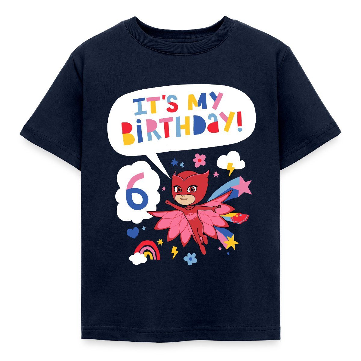 Spreadshirt T-Shirt PJ Masks Eulette Geburtstags Design 6. Geburtstag Kinder T-Shirt (1-tlg)