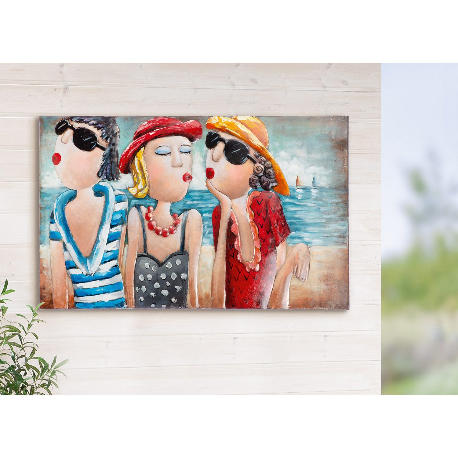 GILDE Bild NIZZA Bild - mehrfarbig - Metall - H. 50cm x B. 80cm - 3 Damen am Meer, (1xBild), Dekoration - Wohnzimmer Bilder - Wandbild Modern