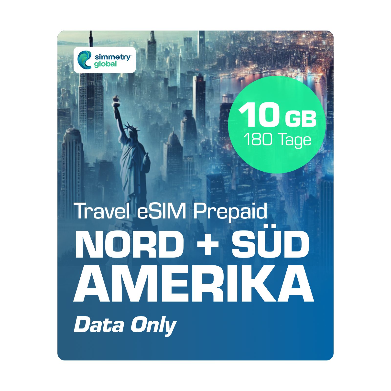 Simmetry Travel eSIM Nord- und Südamerika Prepaidkarte, (eSIM für Nord- und Südamerika, bis zu 180 Tage, keine Roaming-Kosten)