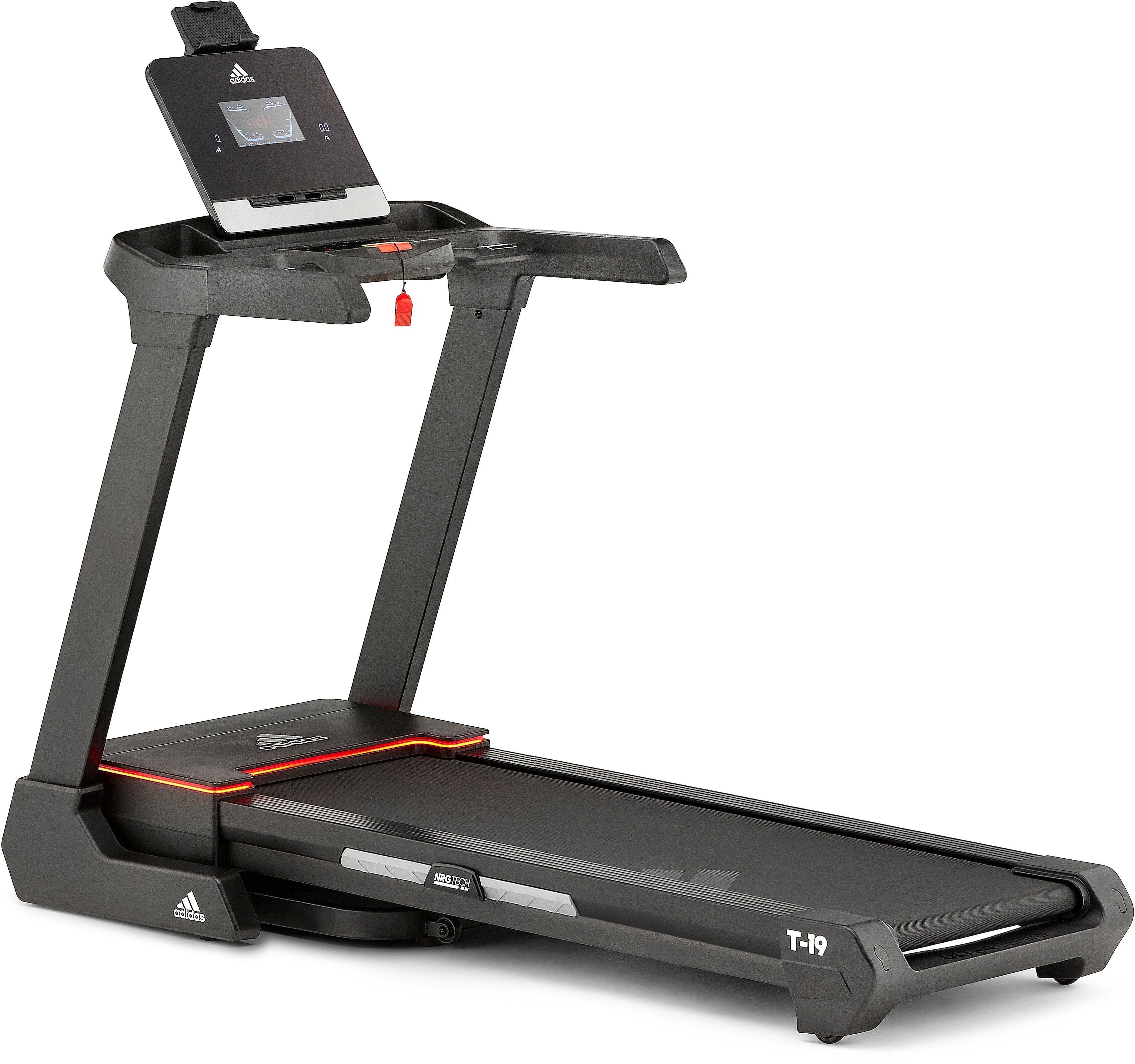 adidas Performance Laufband T-19 BT (mit Bluetooth und App-Funktion und LED-Beleuchtung), bis max. 20 km/h, klappbar, mit Steigung, 150 kg max. Benutzergewicht