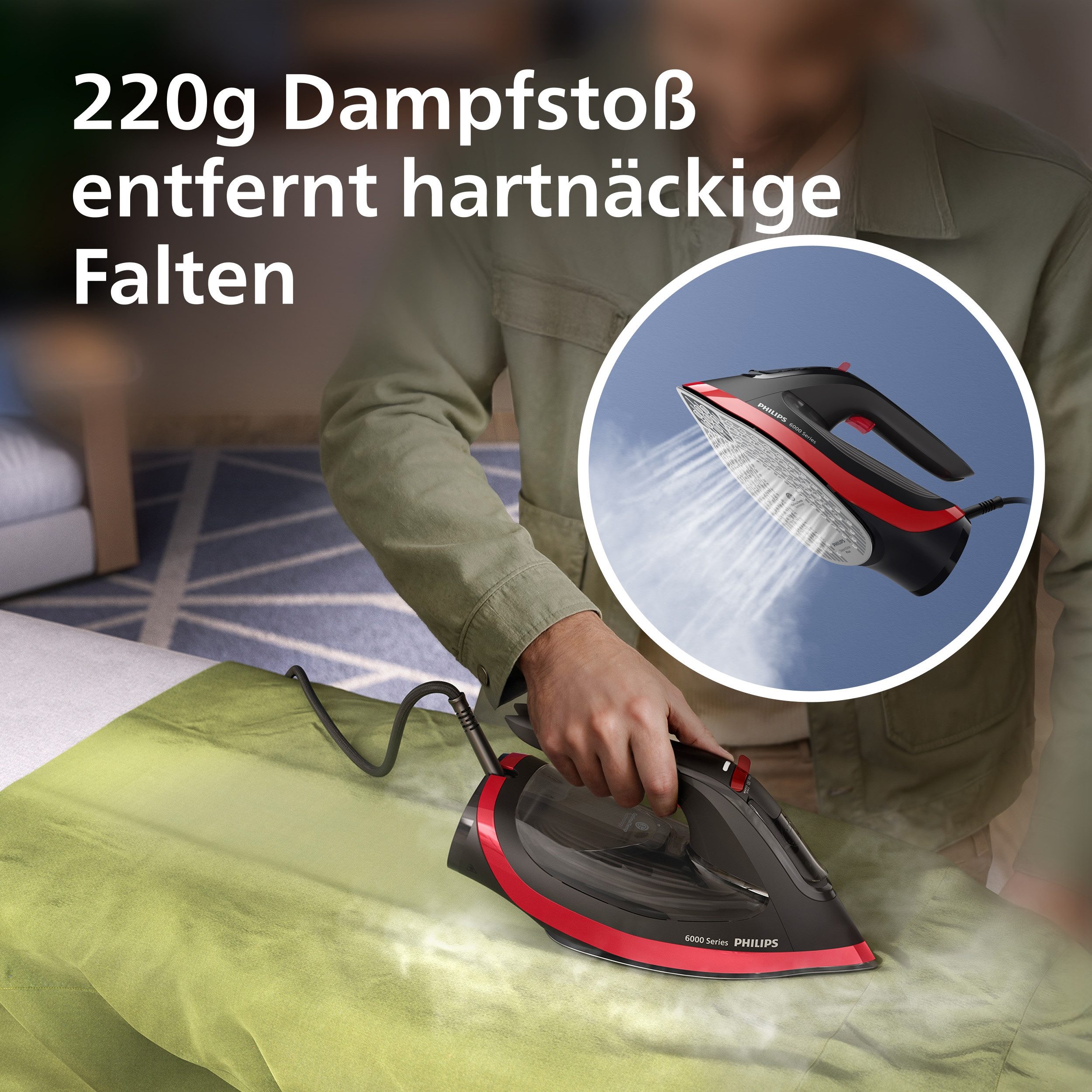 Philips Dampfbügeleisen DST6130/40 6000 Series, 2800 W, SteamGlide Plus, mit 300 ml Wassertank und 220 g Dampfstoß – Bild 5 von 5