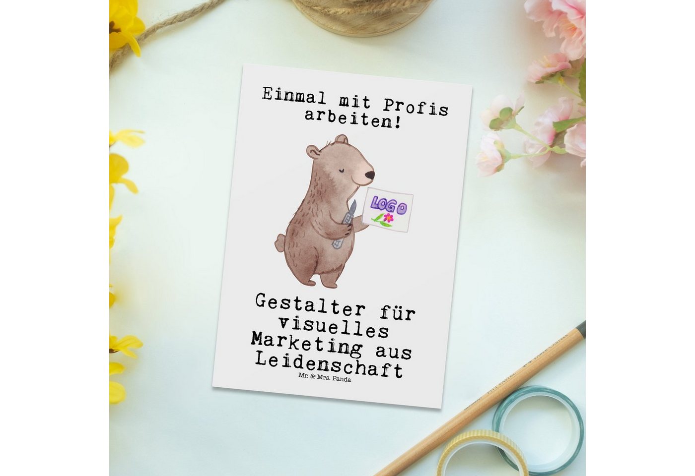 Thumbnail - Mr. & Mrs. Panda Postkarte Gestalter für visuelles Marketing Leidenschaft - Weiß - Geschenk, Gru, Lustige Sprüche