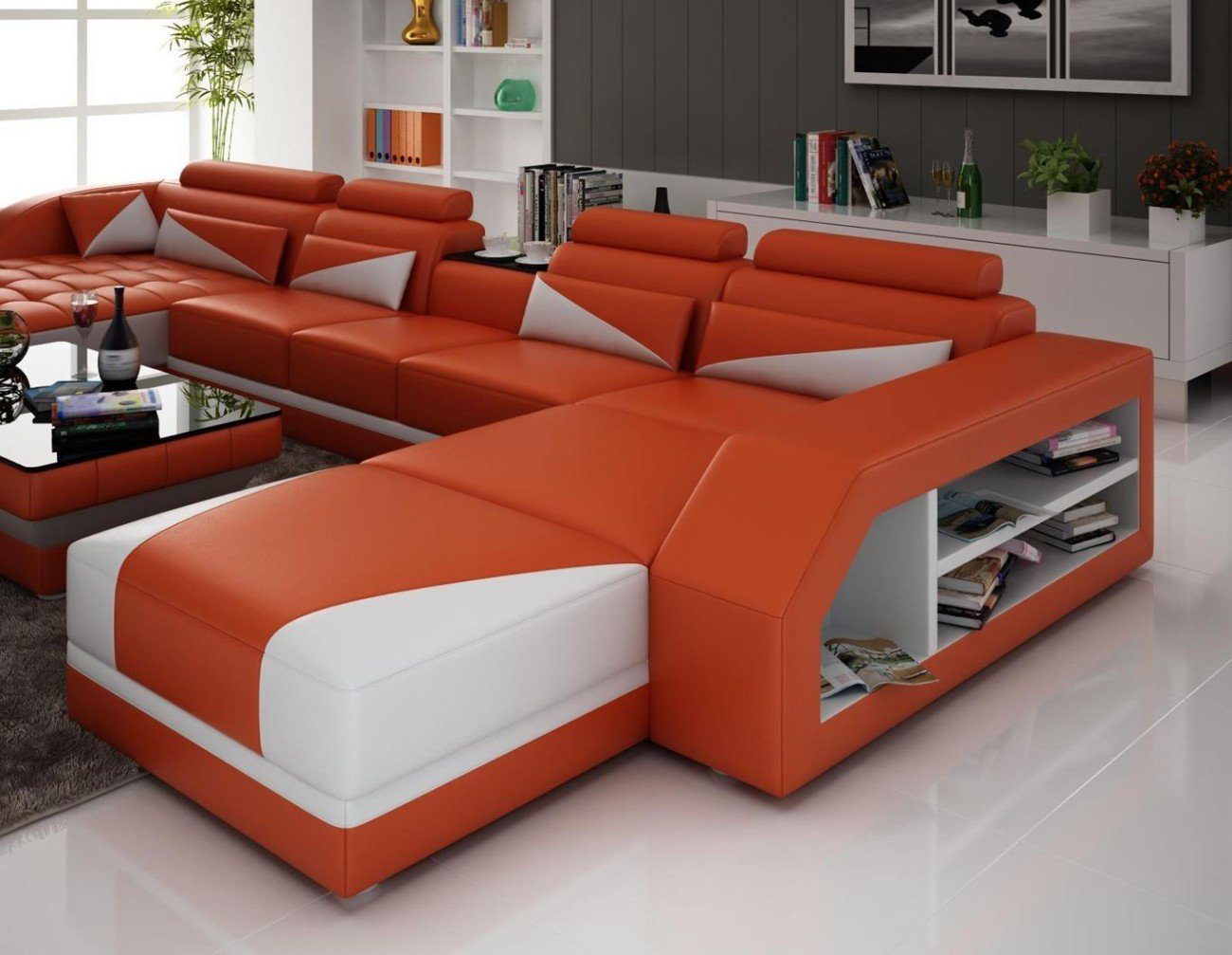 JVmoebel Ecksofa XXL Wohnlandschaft U Form Ecksofa Sofa Couch Polster Garnitur, Made in Europe Orange | Ecksofas