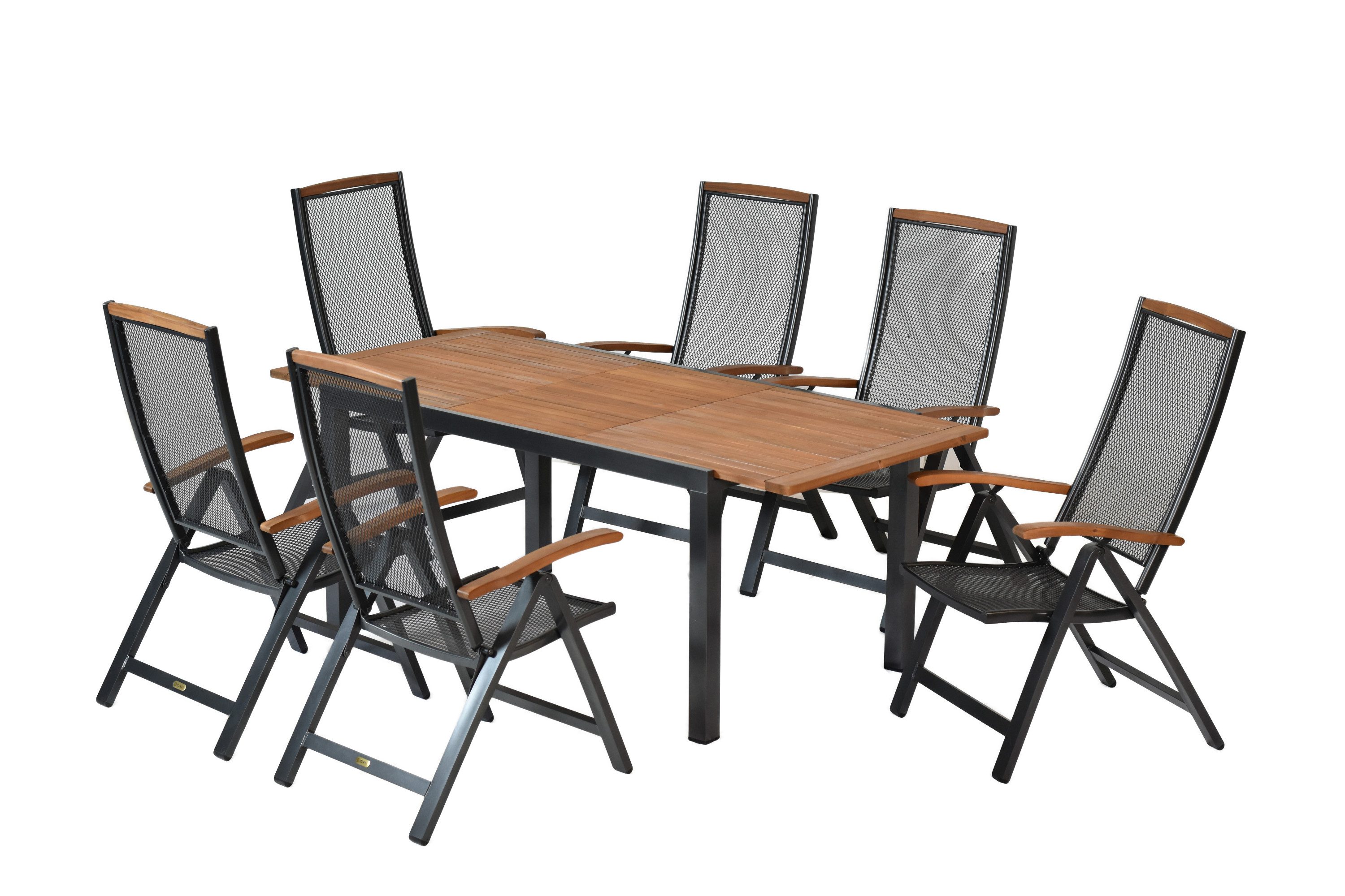 MERXX Garten-Essgruppe Tilos, (7tlg., 6 Klappsessel, 1 Ausziehtisch), bestehend aus 6 Sesseln und einem Ausziehtisch, ausziehbarer Tisch