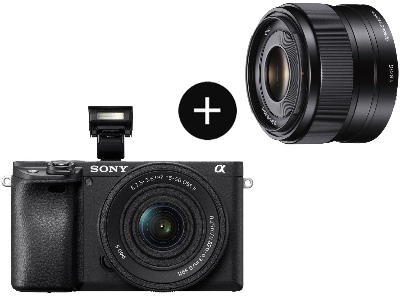 Sony Set: SEL35F18 Objektiv + Alpha 6400AKB APS-C Systemkamera (SEL-P16502, SEL-35F18, 24,2 MP, Bluetooth, NFC, WLAN, 24 MP, 4K Video, 180° Klapp-Display, 0.02 Sek. Echtzeit-Autofokus)