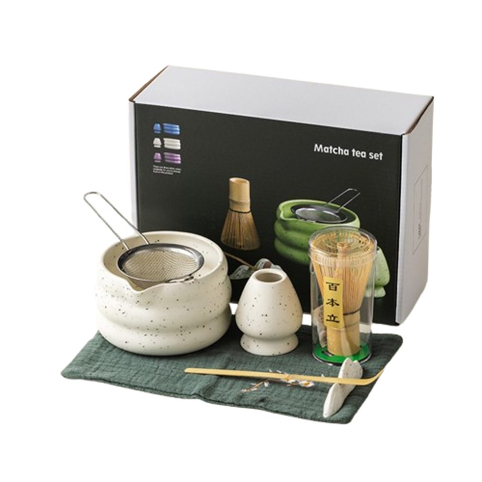 Auledio Чайный сервиз Keramik Matcha-Schale, Halter und Matcha-Rührbesen-Set, 7-teilig