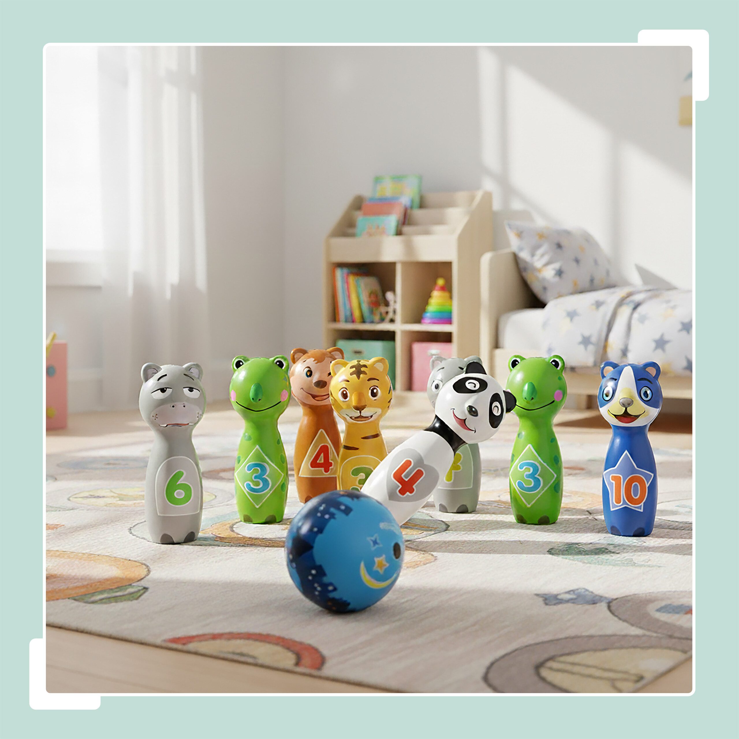 relaxdays Spiel Kinder Kegelspiel Tiere, Kinderspiel