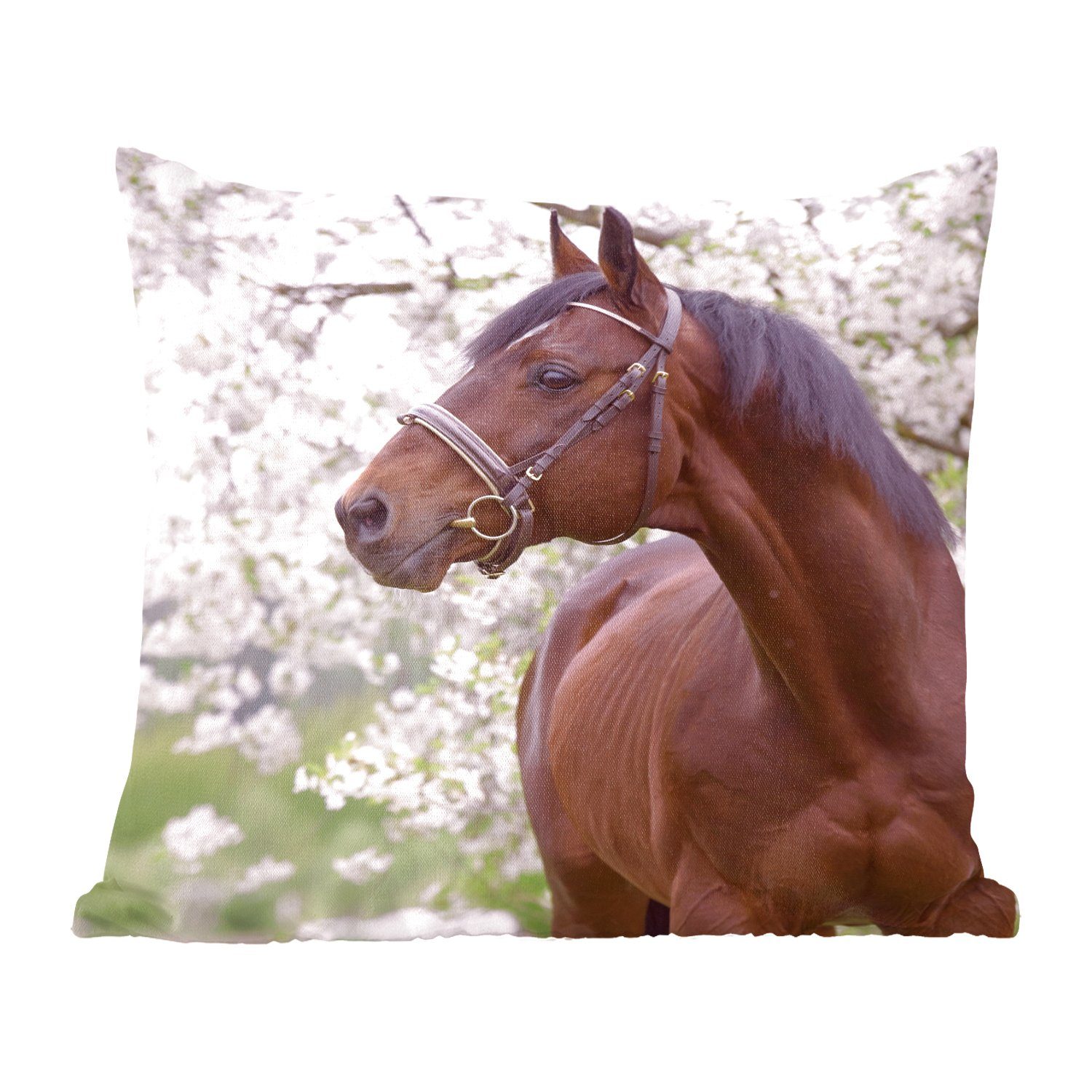 MuchoWow Dekokissen Pferd - Sakura - Halfter, Zierkissen mit Füllung für Wohzimmer, Schlafzimmer, Deko, Sofakissen
