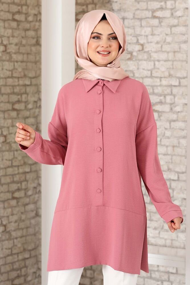 Modavitrini Longtunika Lockere Hijab-Tunika mit Knopfdetail Damen Tunika  Lockere Hijab-Tunika mit Knopfdetail