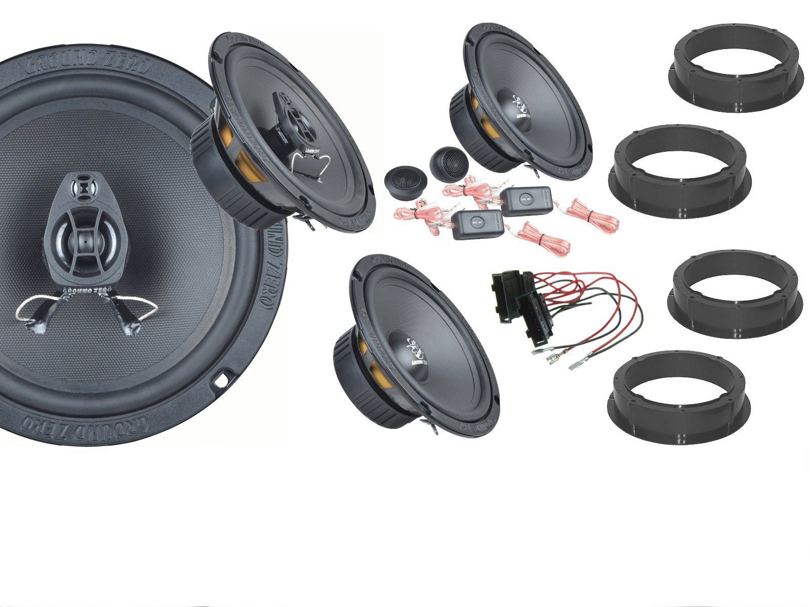 DSX Ground Zero Einbauset für VW Golf 4 BJ 97-06 Tür Vorne Hinten Auto-Lautsprecher (180 W)