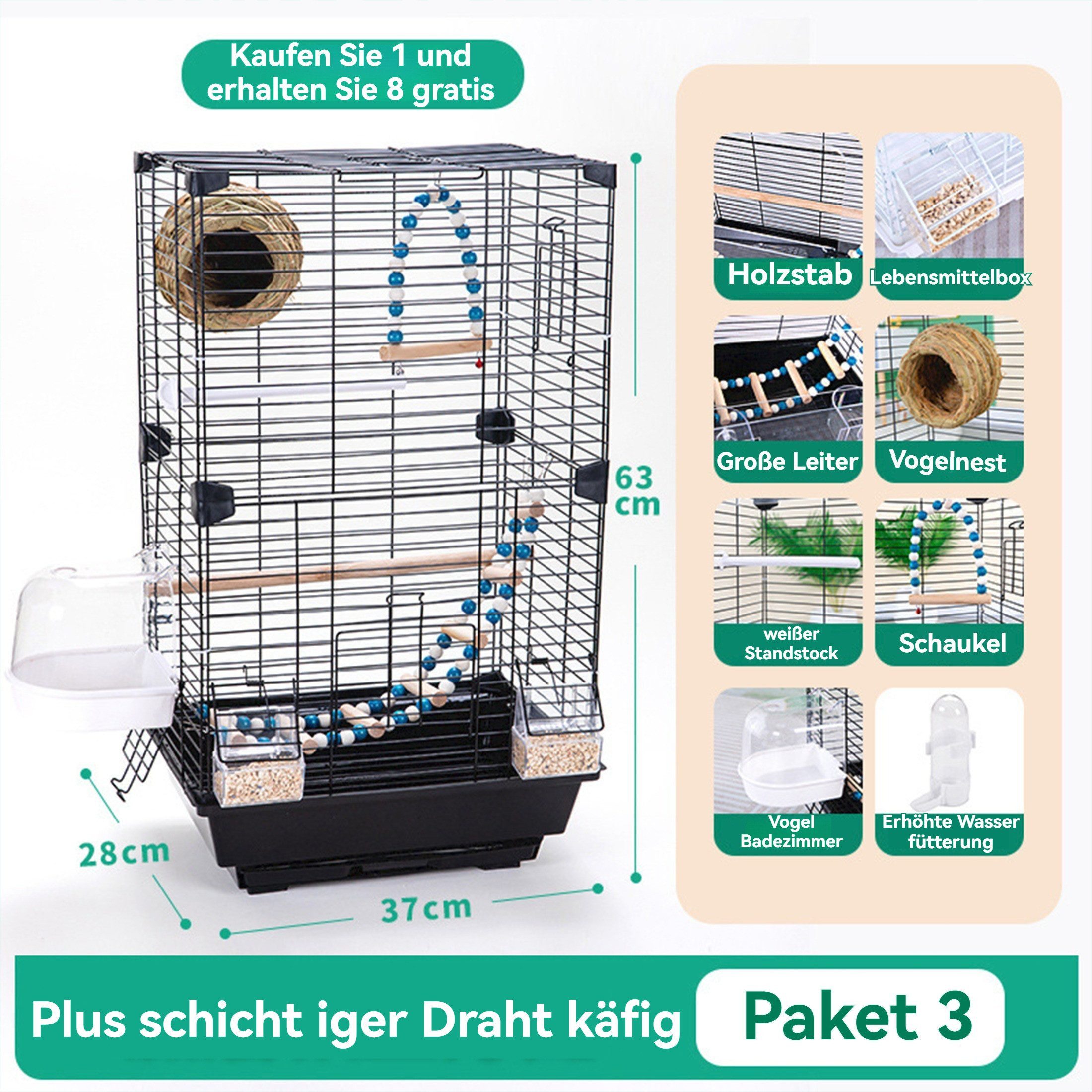 LIANNA Vogelkäfig Vogelkäfig Metall 25 Zoll Voliere mit Doppeltür für Innen Außen, Metall Vogelkäfig 25 Zoll mit Doppeltür für Innen & Außen