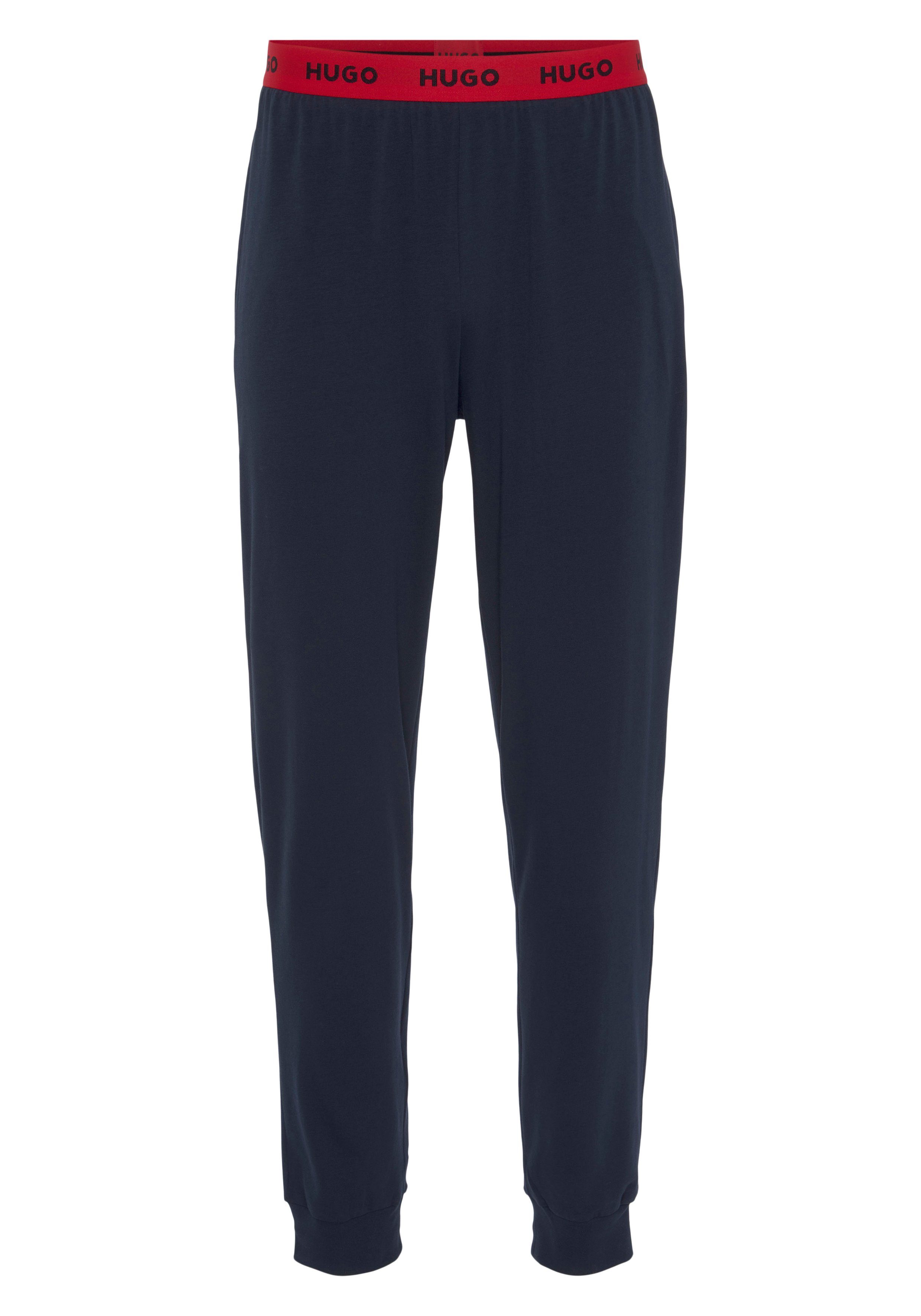 HUGO Pyjamahose Linked Pants Logo-Elastikbund kontrastfarbenen Blue405 Dark mit