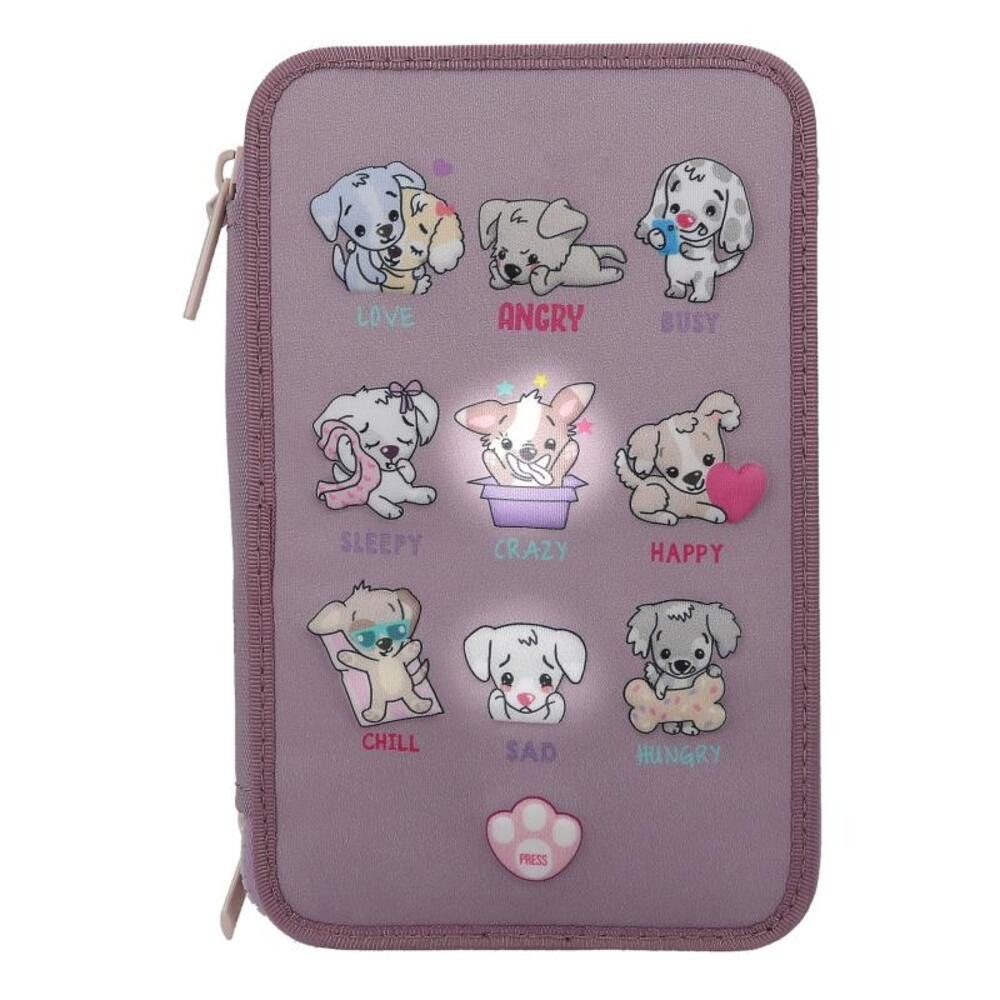 Depesche Federmäppchen TOPModel 3-Fach Federtasche LED Hunde mit Stifte, (1-tlg)