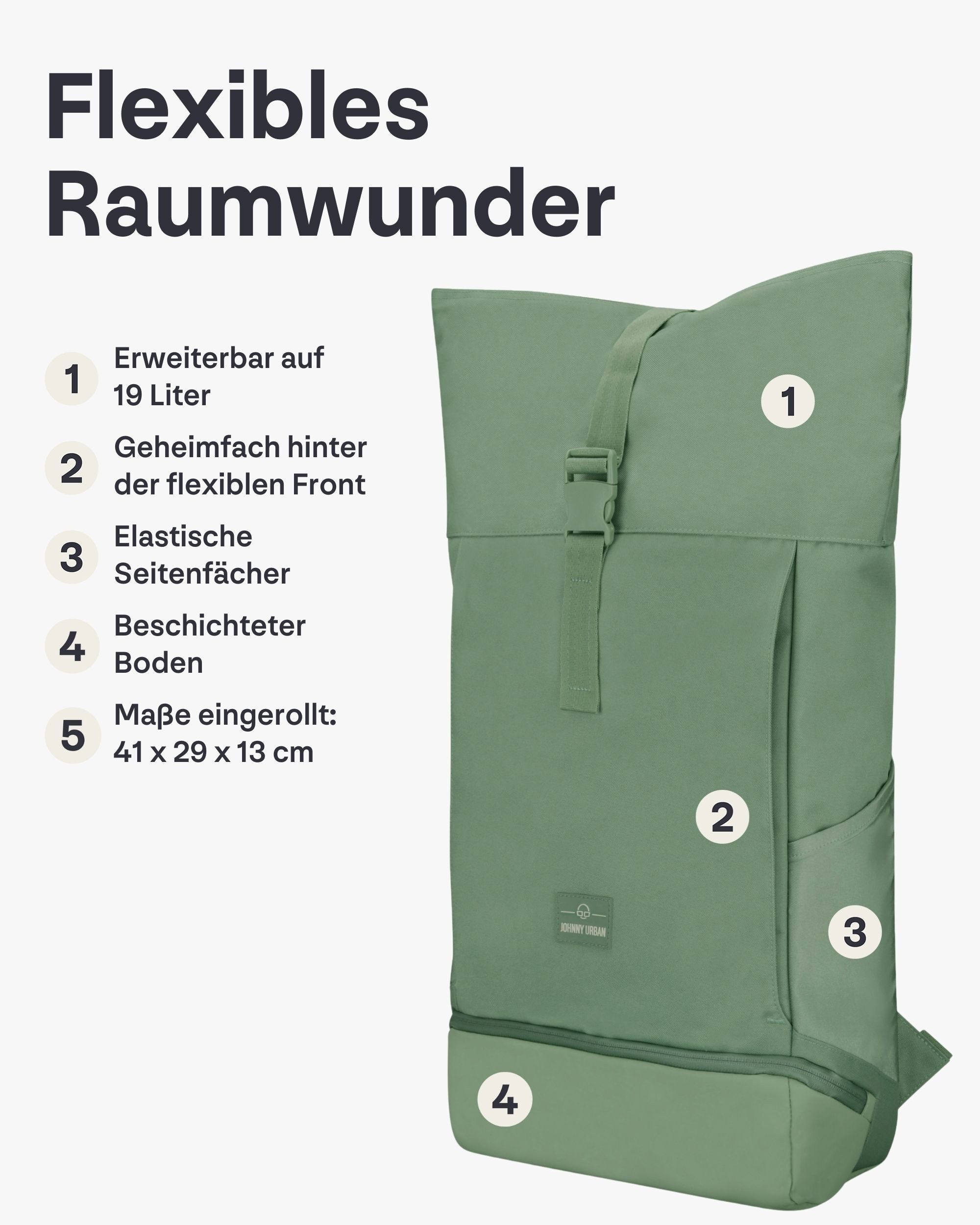 Johnny Urban Cityrucksack Allen Medium Rolltop mit Laptopfach (1-tlg), Wasserabweisend