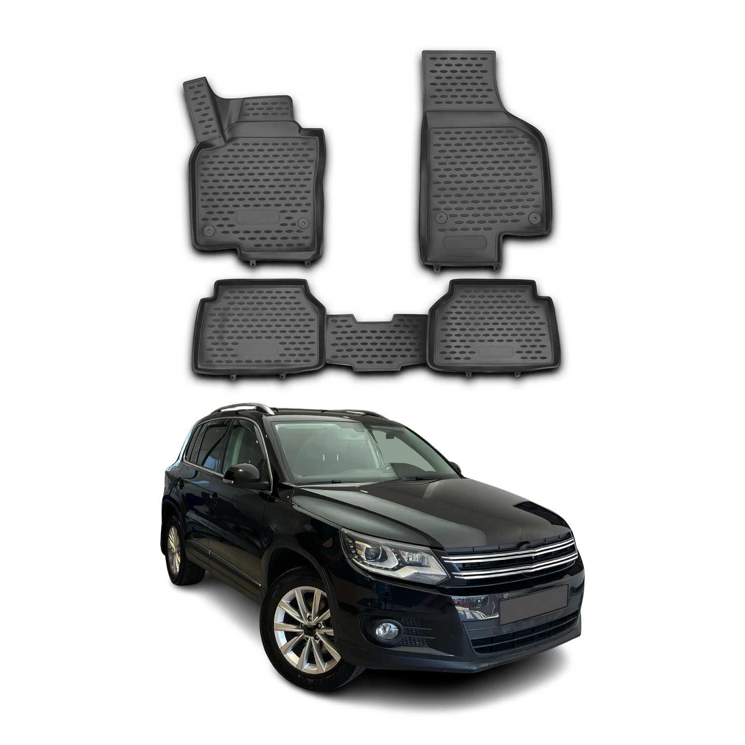 OMAC Auto-Fußmatten für VW Tiguan 2007-2017 Schwarz 4 tlg TPE Automatten (4 St), Antirutsch,Wasserfest,Einfache Installation
