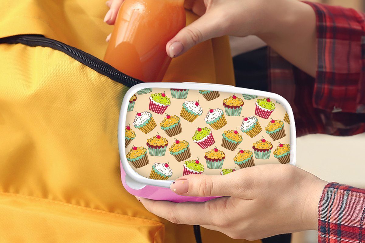 Erwachsene, Kunststoff, Cupcake, (2-tlg), Snackbox, Lunchbox Mädchen, für - Lebensmittel rosa Brotbox Kunststoff - MuchoWow Muster Brotdose Kinder,