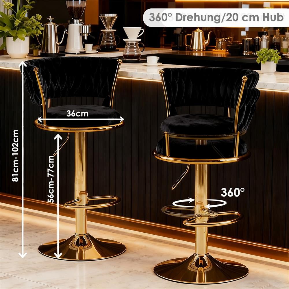 GLIESE Barhocker 2 St. höhenverstellbar Samtstuhl mit Metallrahmen