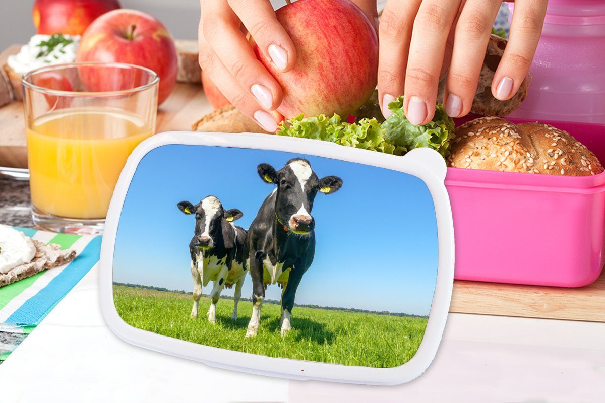 MuchoWow Lunchbox Kunststoff Brotdose Mädchen, rosa Snackbox, Kunststoff, Kühe Kinder, für (2-tlg), Tiere Bauernhof, Erwachsene, Weide Brotbox - - 