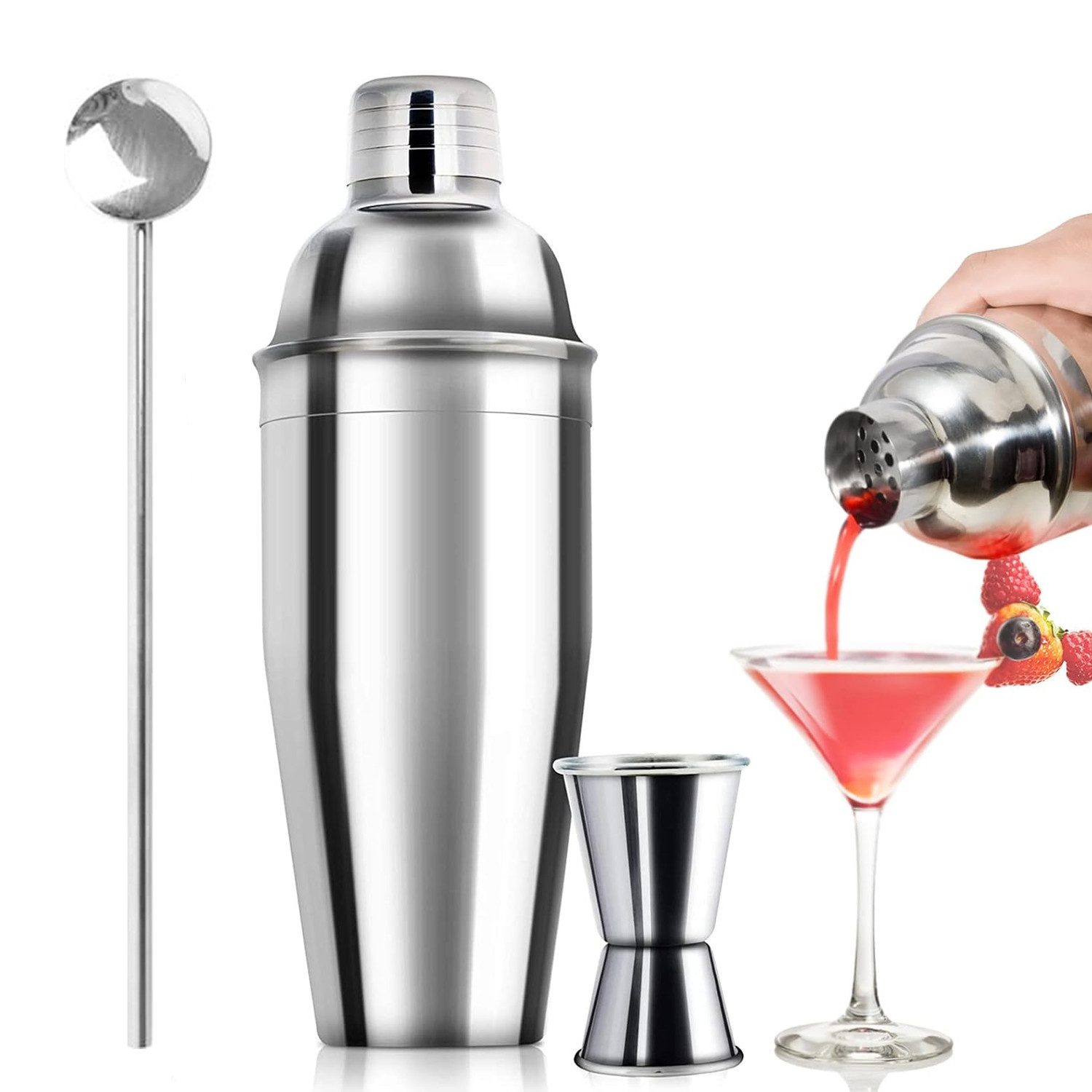OSTWOLKE Cocktail Shaker Cocktailset Cocktailmixset Zubehör Barmixer-Set Edelstahl, (5-tlg)