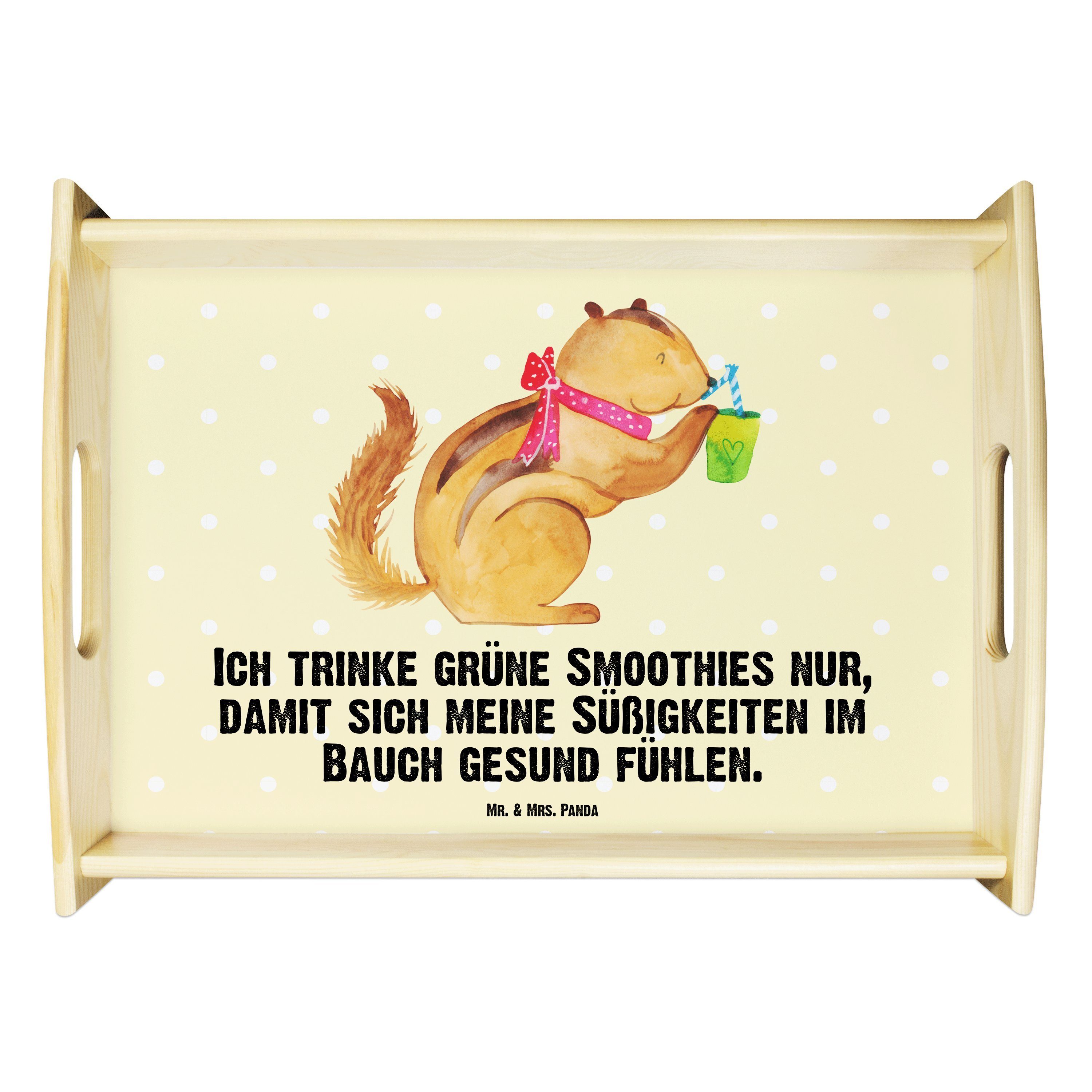 Mr. & Mrs. Panda Geschenk, K, - Echtholz Eichhörnchen Pastell Tablett Gelb Frühstückstablett, lasiert, - (1-tlg) Smoothie