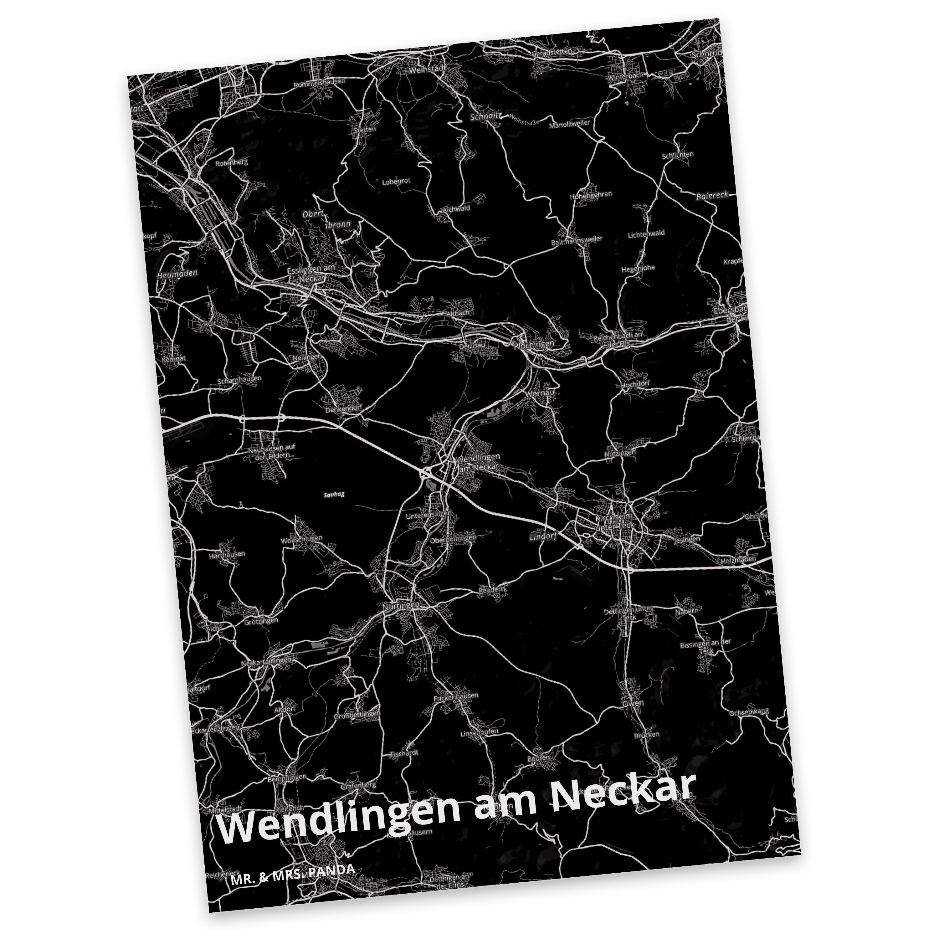 Neckar & Wendlingen Geburtstagskarte Geschenk, Postkarte Panda Mr. Mrs. am Dorf, Dankeskarte, -