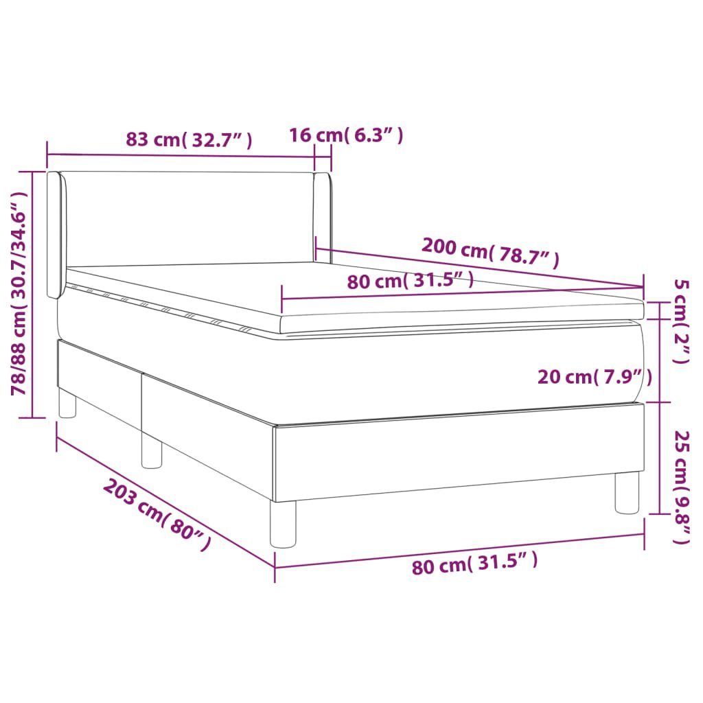 furnicato Bett Boxspringbett mit Matratze Hellgrau 80x200 cm Samt (1-tlg)