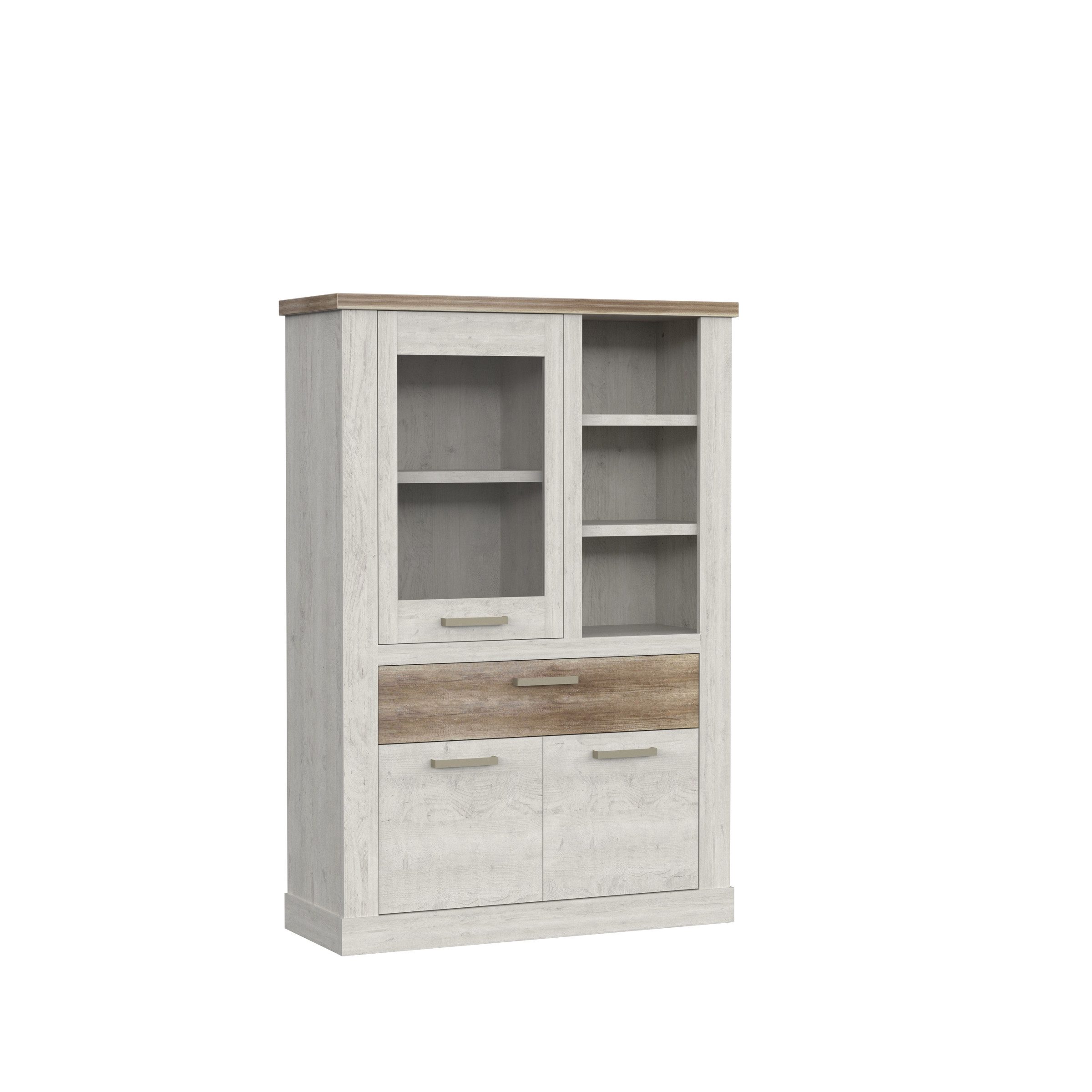 FORTE Highboard aus Holzwerkstoff in Pinia Weiss kombiniert mit Eiche Antik (BxHxT: 109,8x160,3x41,5 cm)