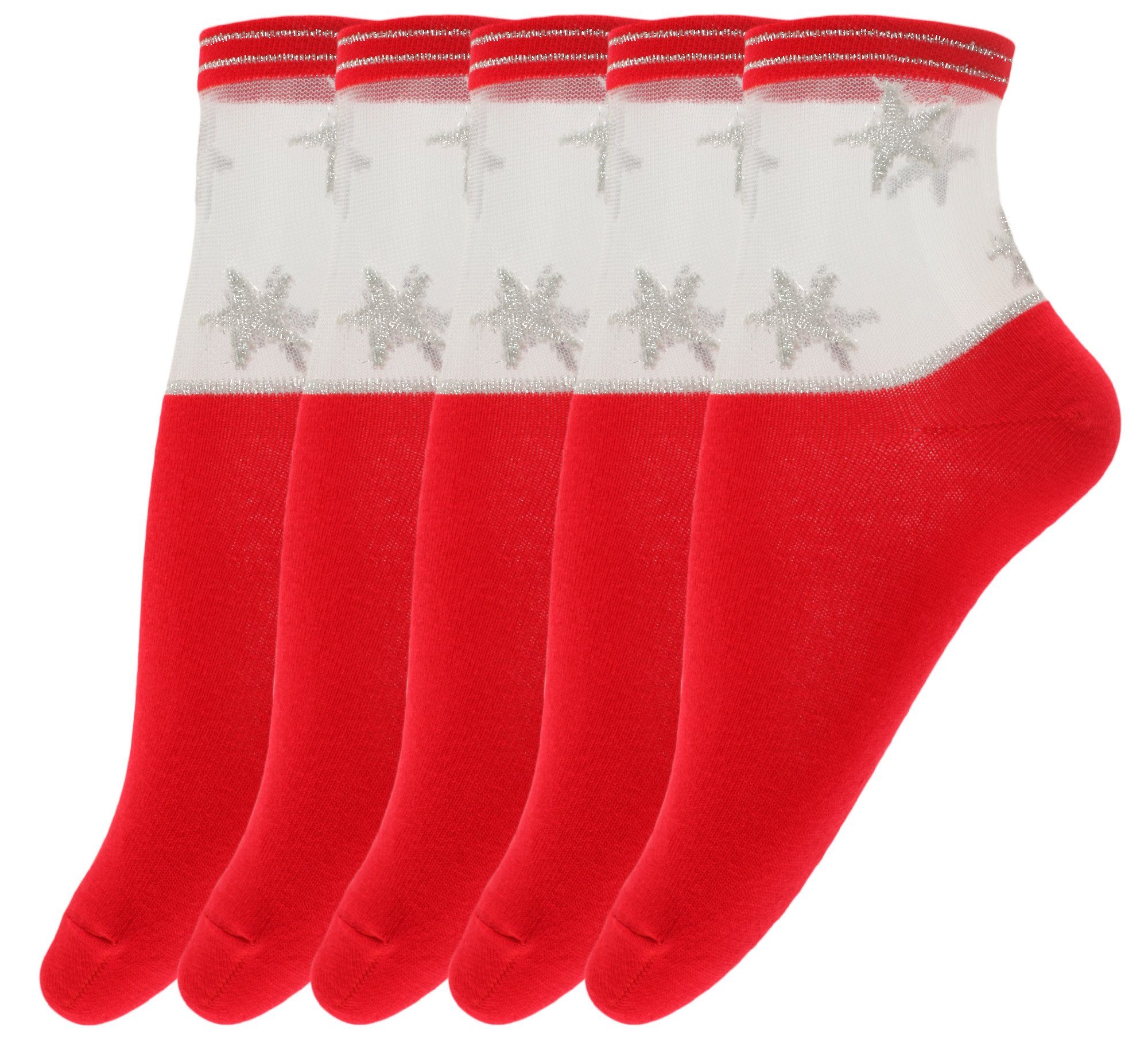 GIULIA Feinsöckchen 5 Paar glänzende atmungsaktiv mit Sternen Muster Söckchen (5-Paar)