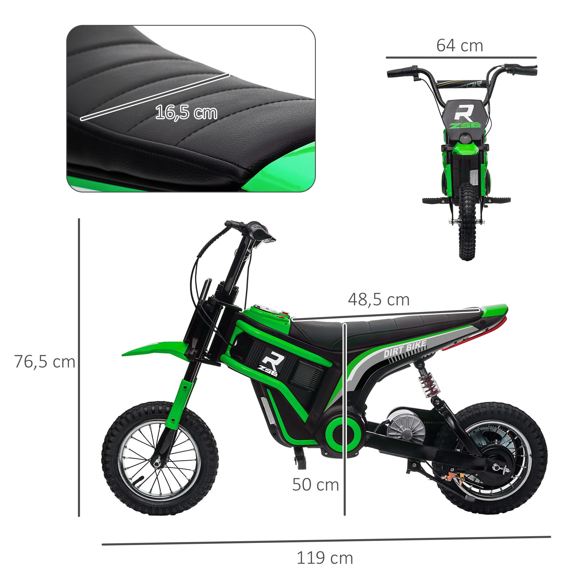 HOMCOM Elektro-Kindermotorrad mit 24V 350W Motor, 8-16 KMH Geschwindigkeitsmodus, Belastbarkeit 65 kg, (1-tlg), mit 12 Zoll Luftreifen, Musik Scheinwerfer, für 8–12 Jahre, Grün