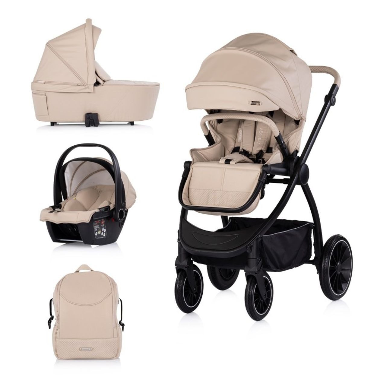 Chipolino Kombi-Kinderwagen Kombikinderwagen 3in1 Prestige, Babywanne Rucksack i-Size Babyschale