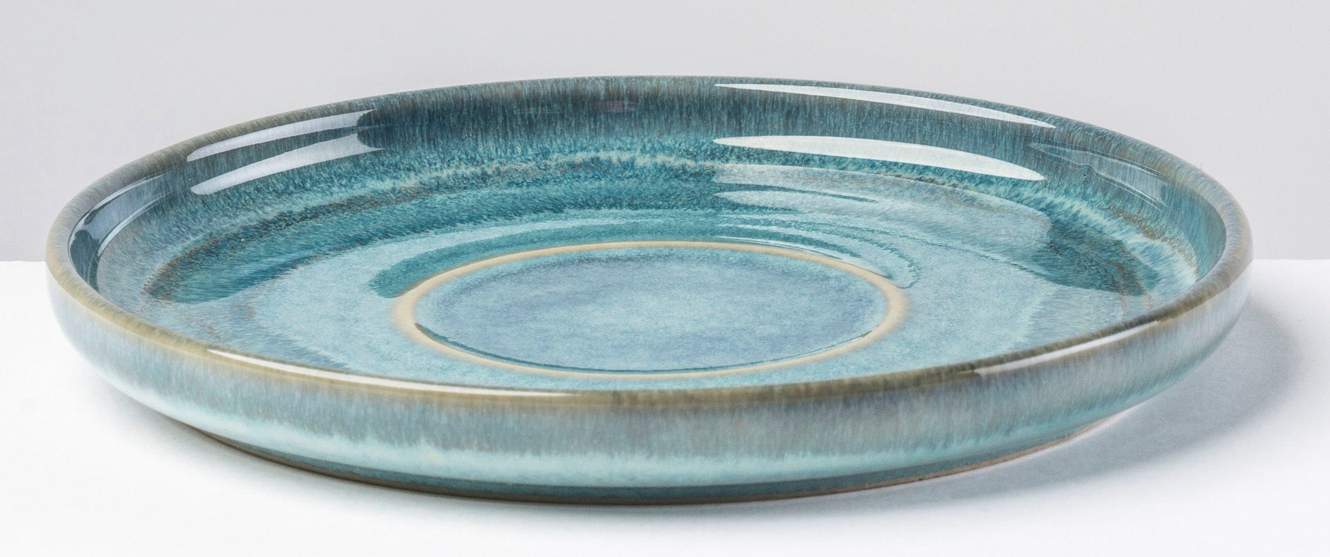 Gipfelstück Untertasse Teller Set, Tiefer See, (4 St), Scandi-Style, glänzende Reaktivglasur, jedes Stück ein Unikat