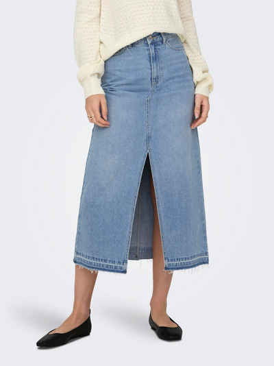 JACQUELINE de YONG Sommerrock Maxi Jeans Rock Denim Design Skirt mit Fransen 7541 in Hellblau