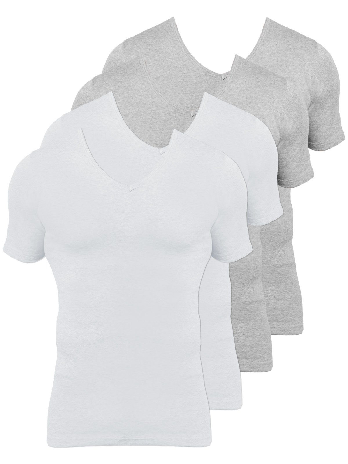 KUMPF Unterziehshirt 4er Sparpack Herren T-Shirt Bio Cotton (Spar-Set, 4-St) hohe Markenqualität weiss steingrau-melange