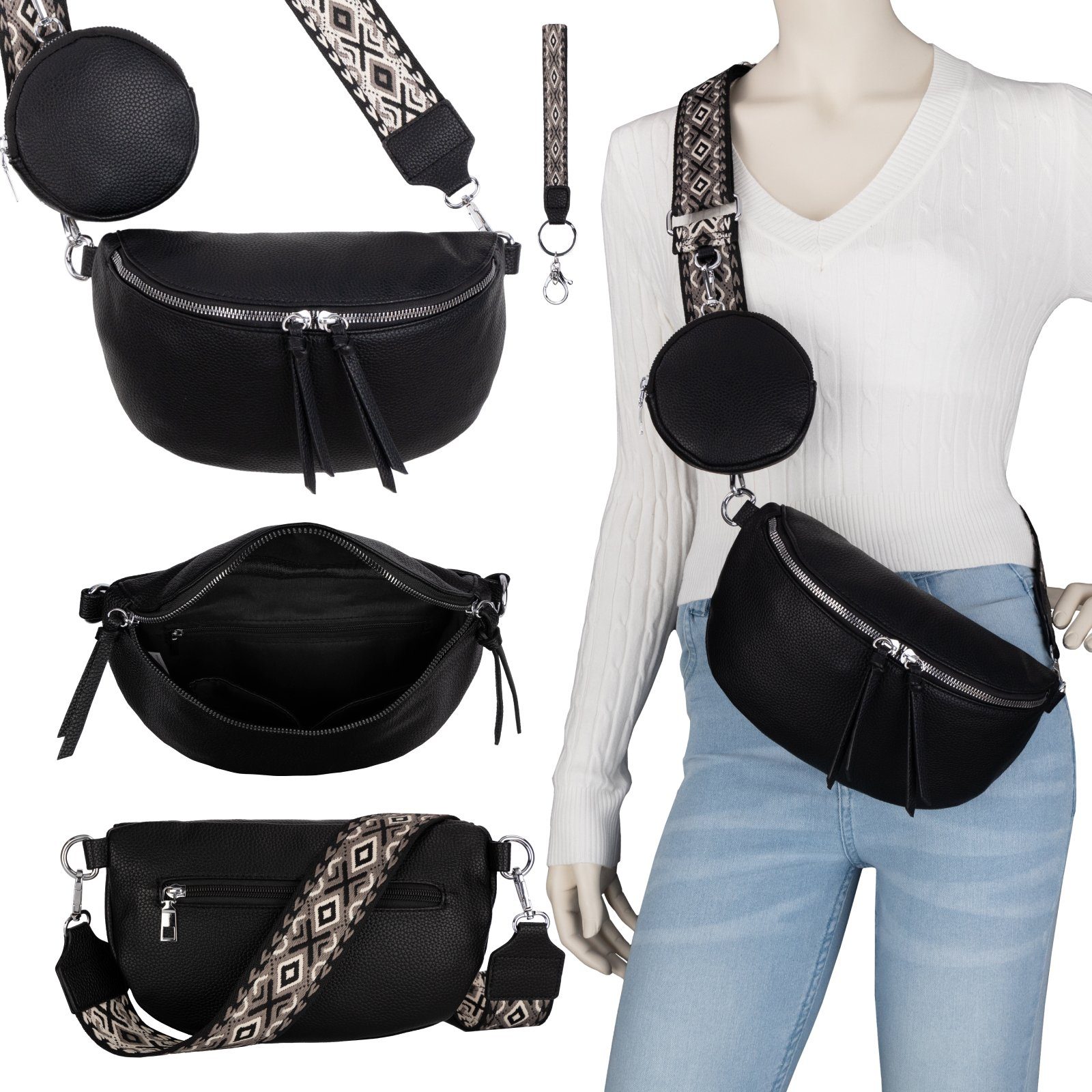 EAAKIE Gürteltasche Bauchtasche Umhängetasche Crossbody-Bag Kunstleder Italy-Design, als Schultertasche, CrossOver, Umhängetasche tragbar