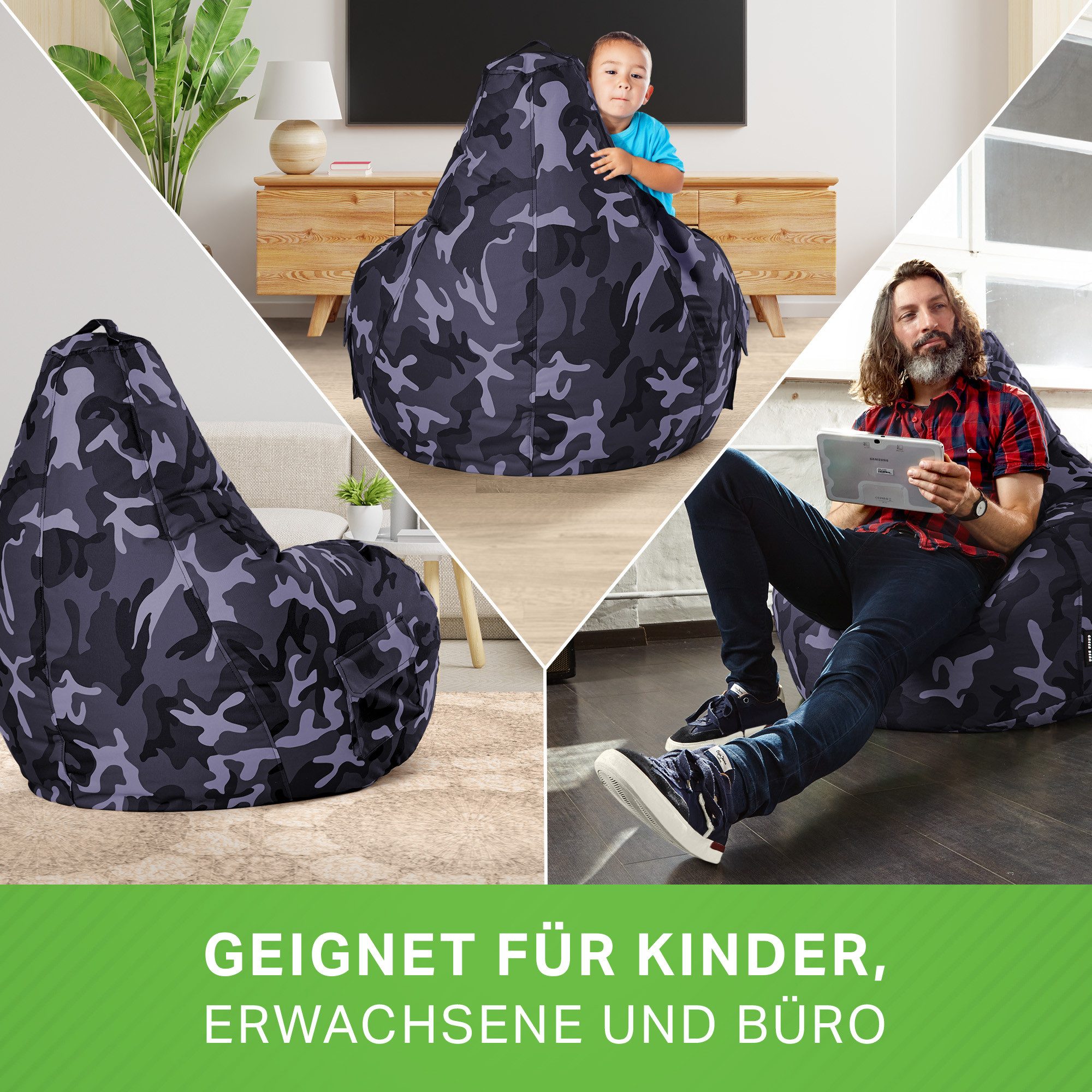 Green Bean Sitzsack Gaming Sitzsack Lounge Chair Cozy (Sitzsack mit Rückenlehne 80x70x90cm - Gaming Chair mit 230L EPS-Perlen Füllung, Kuschelig Weich Waschbar), Bean Bag Bodenkissen Lounge Sitzhocker Relax-Sessel Gamer Gamingstuhl