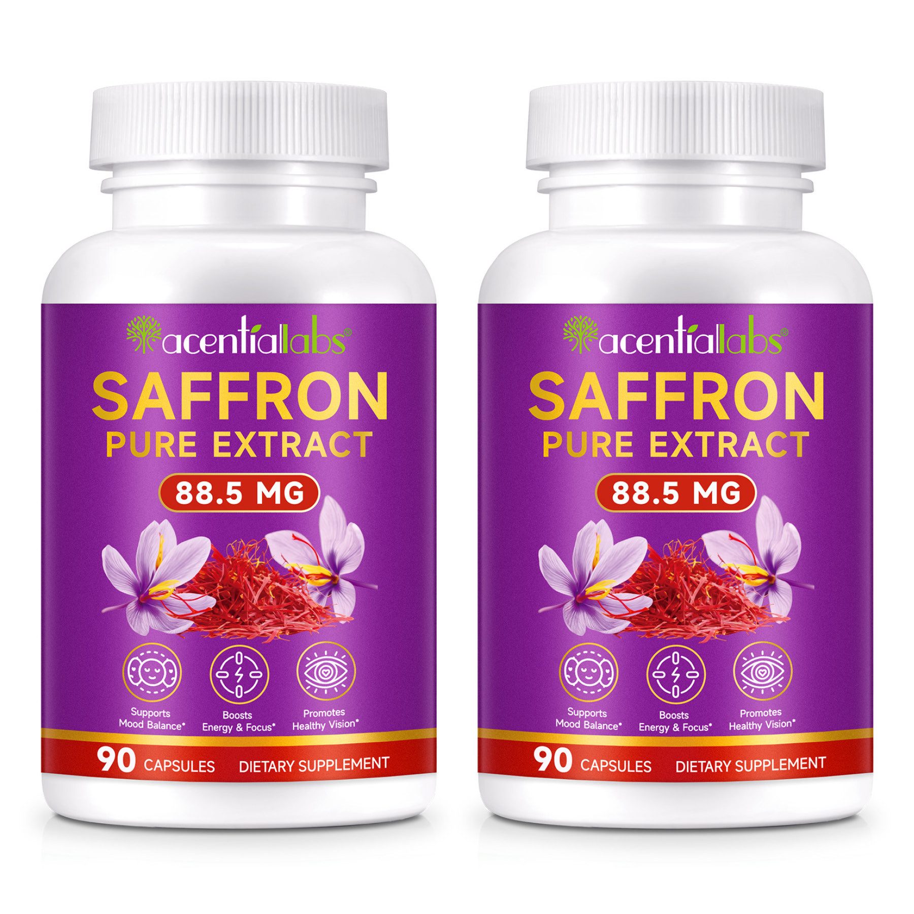 Acentiallabs Safran Saffron Pure Extrakt 88,5 mg mit Vit. B2 Hochdosiert Nahrungsergänzungsmittels, Softgels, Nahrungsergänzungsmittel