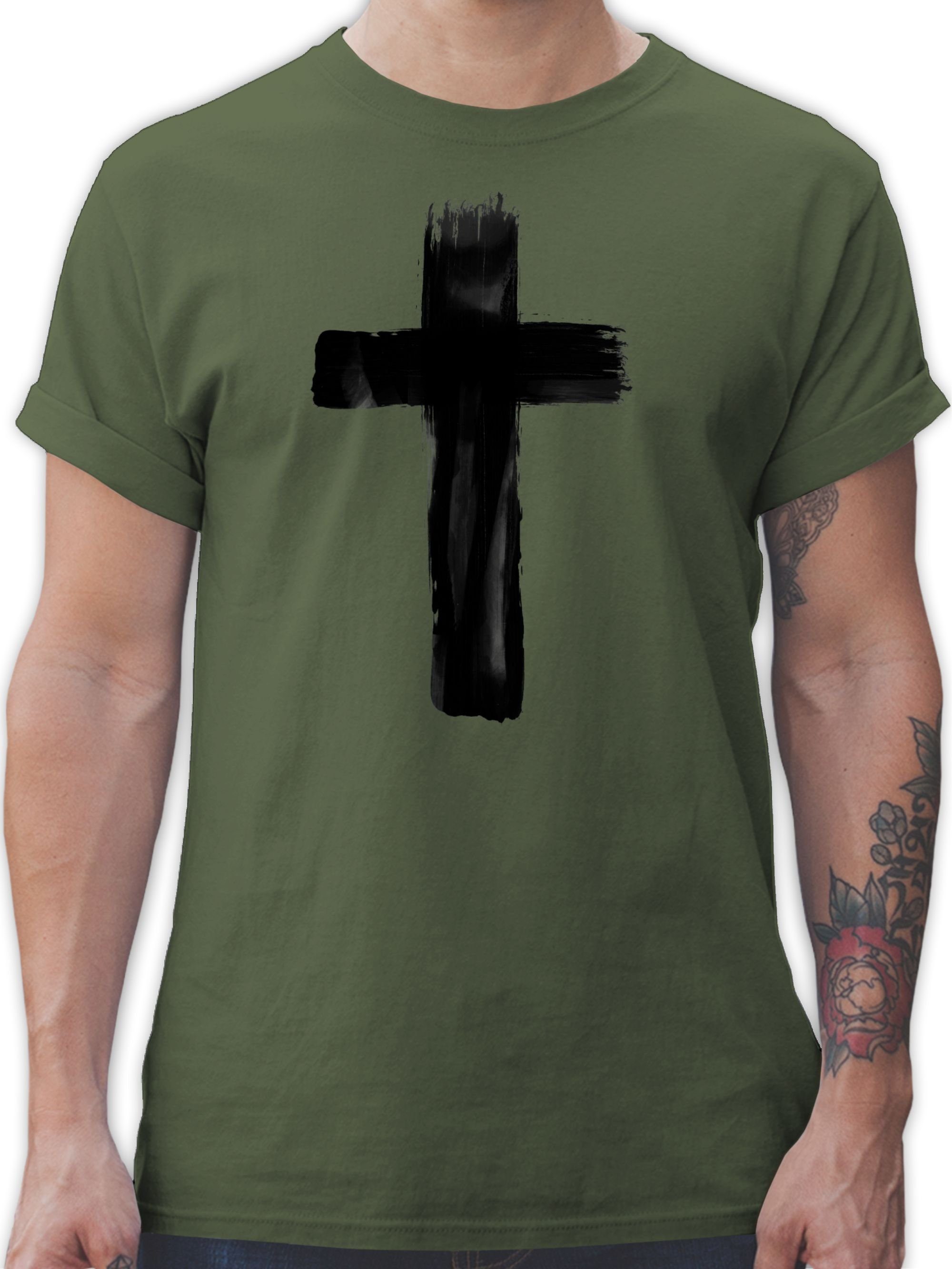 Shirtracer T-Shirt Kreuz und Vintage Grün Symbol Outfit Zeichen Army 3