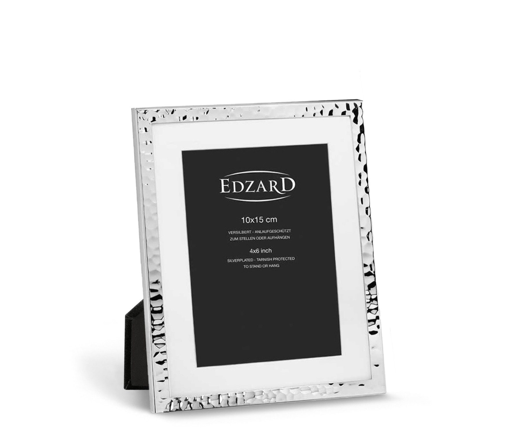 EDZARD Bilderrahmen Fano, Versilbert und anlaufgeschützt, für 10x15 cm Fotos, Passepartout
